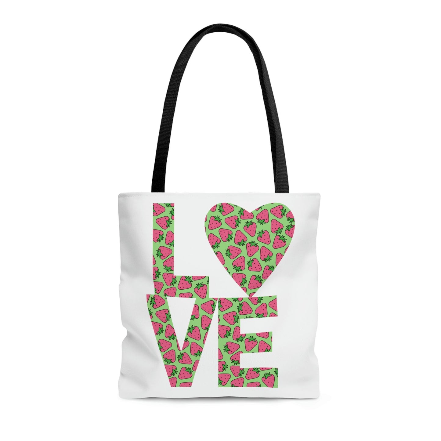 Strawberry Love Tote Bag - Cute and Fashionable Reusable Grocery Shopping and School Bag, Perfect gift for Moms, Dads, Teachers