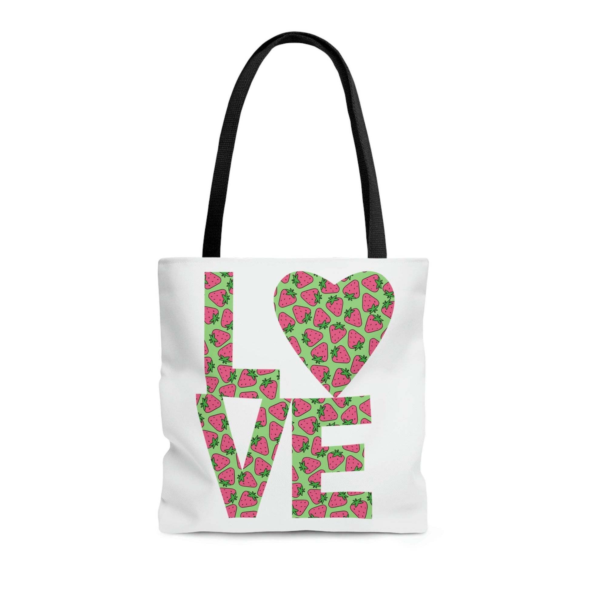Strawberry Love Tote Bag - Cute and Fashionable Reusable Grocery Shopping and School Bag, Perfect gift for Moms, Dads, Teachers