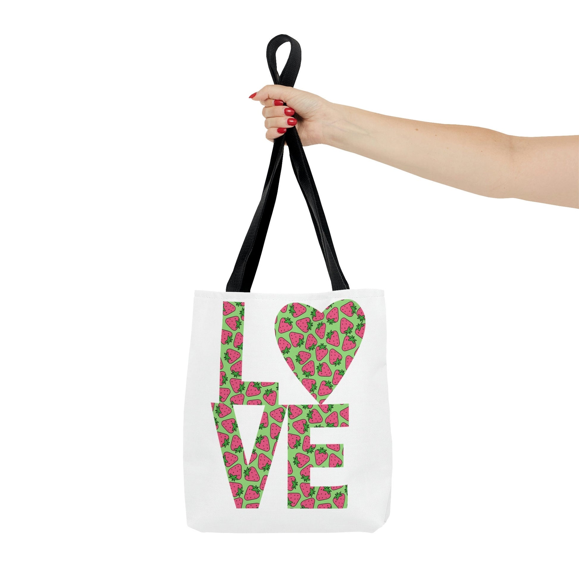 Strawberry Love Tote Bag - Cute and Fashionable Reusable Grocery Shopping and School Bag, Perfect gift for Moms, Dads, Teachers