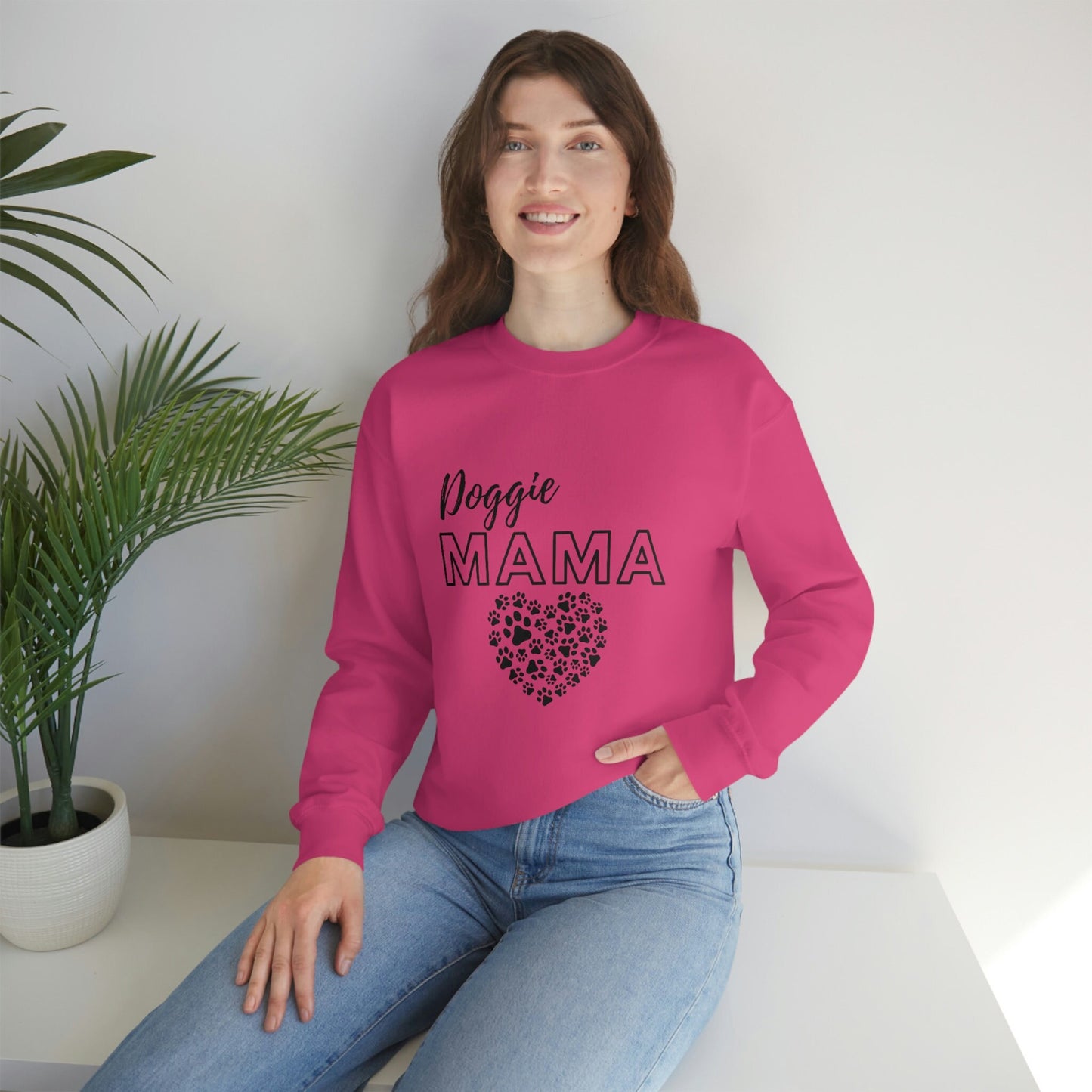 Cozy Doggie Mama Sweatshirt a Perfect Gift for Dog Moms! Dog Mom Crewneck Sweater, Paw Print Gift for Dog Mom