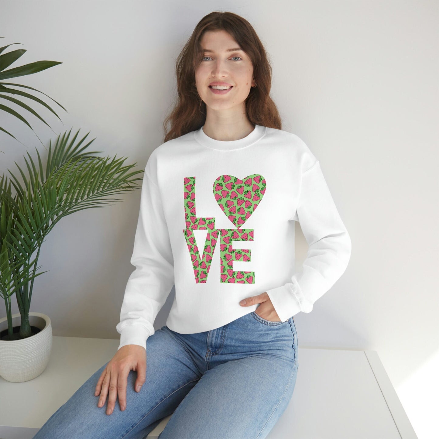 Bold Love Filled Strawberry Sweatshirt for Women, Colorful Strawberries on Crew Neck Tee Sweater, Summer Garden Pullover a Gift for Her