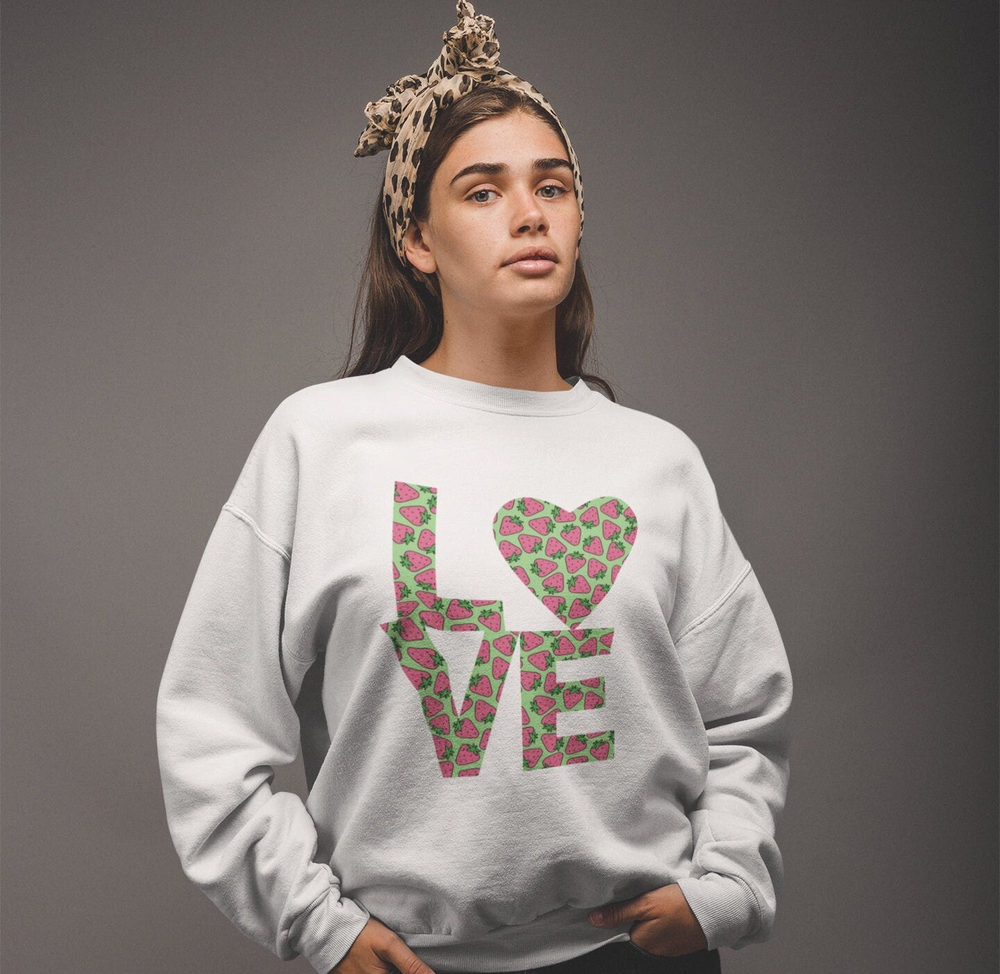 Bold Love Filled Strawberry Sweatshirt for Women, Colorful Strawberries on Crew Neck Tee Sweater, Summer Garden Pullover a Gift for Her