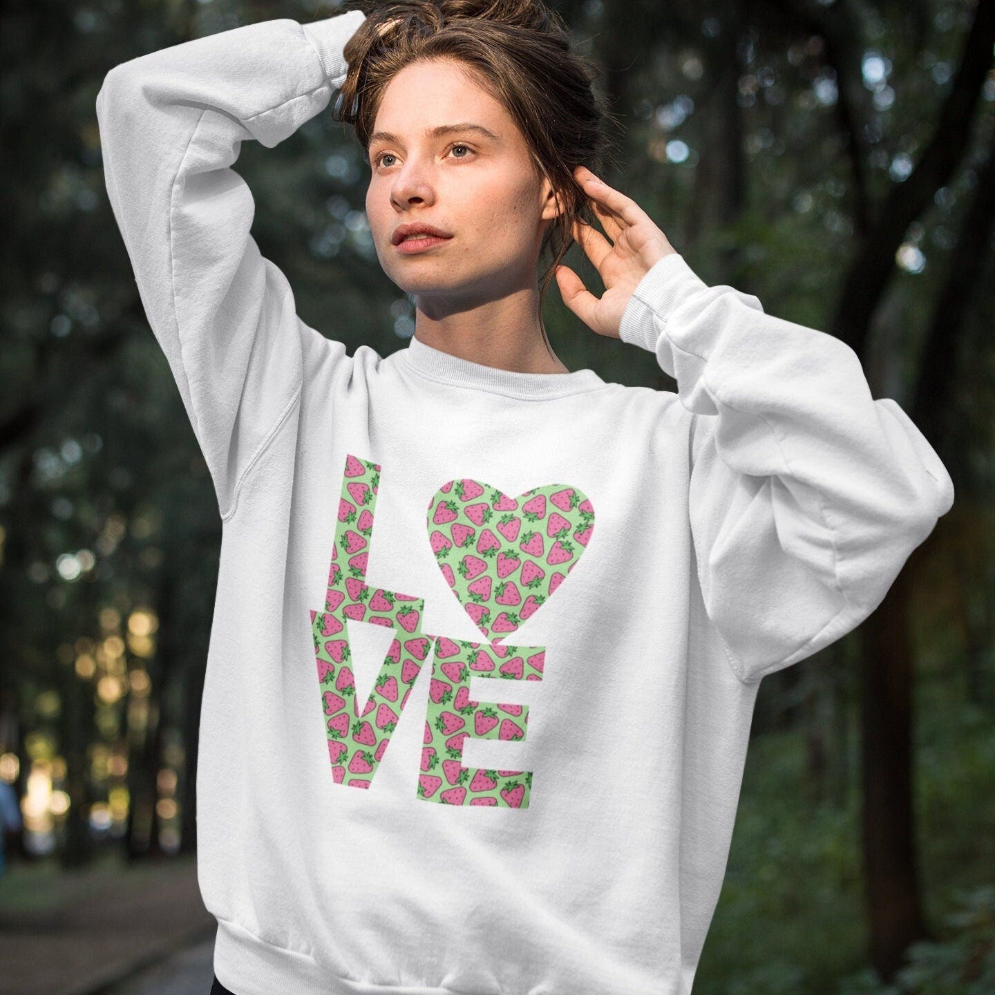 Bold Love Filled Strawberry Sweatshirt for Women, Colorful Strawberries on Crew Neck Tee Sweater, Summer Garden Pullover a Gift for Her