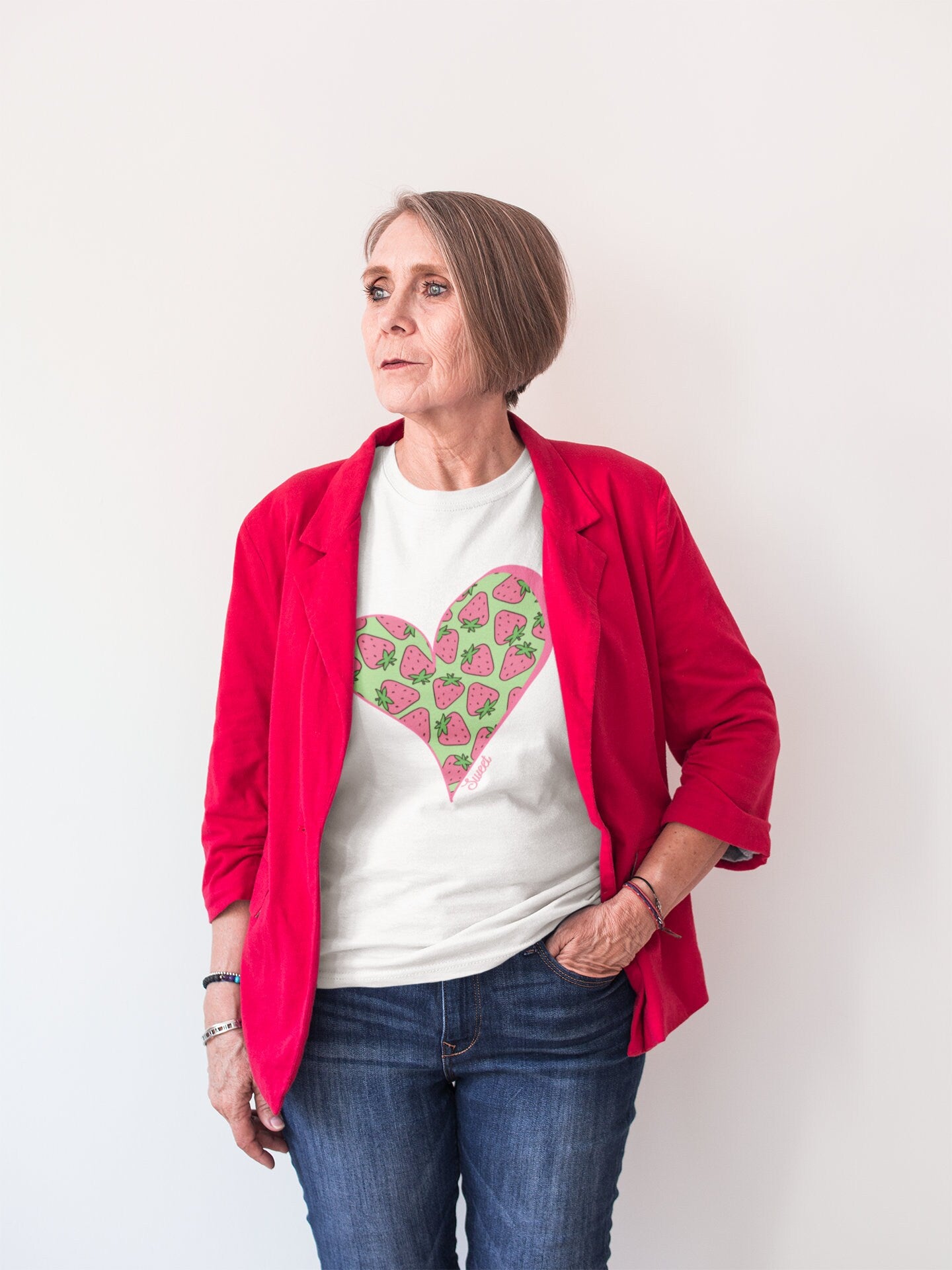 Strawberry Shirt for Women, Strawberries on Crew Neck Tee Shirt, Summer Garden Top, Clothing for Woman