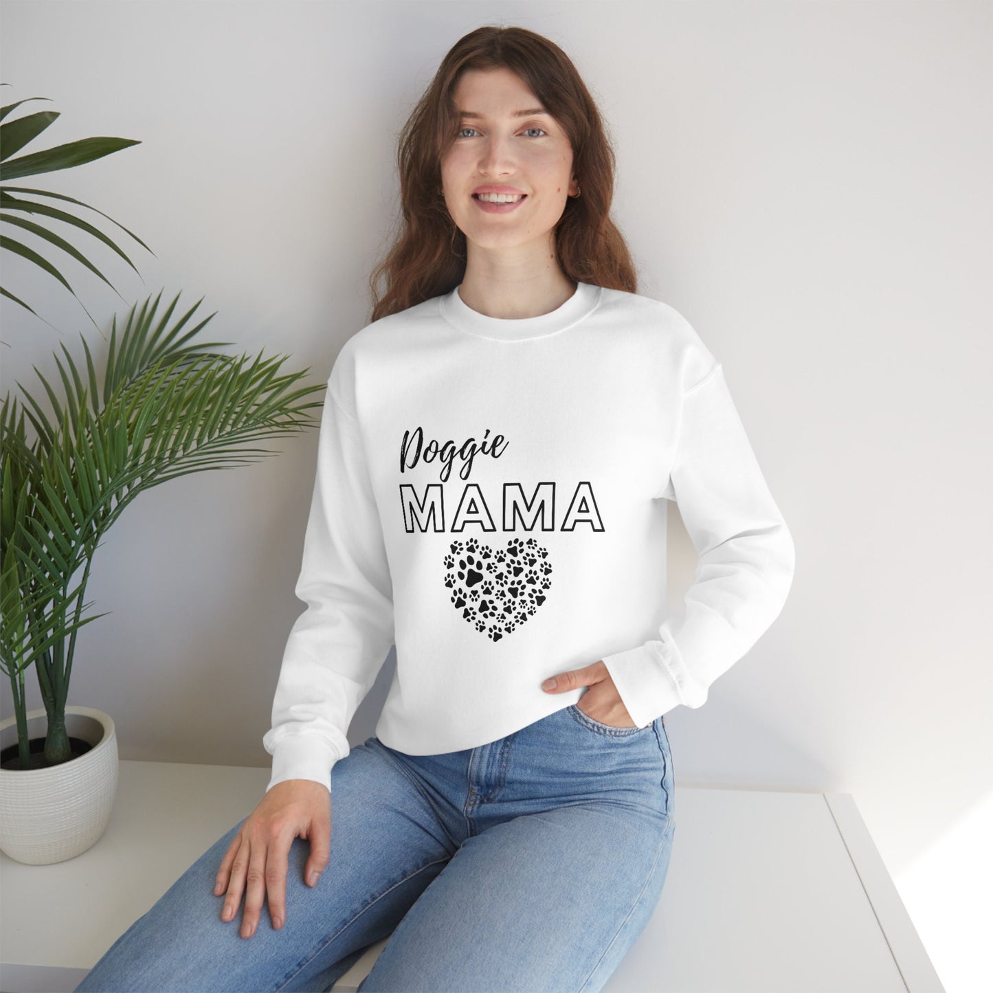 Cozy Doggie Mama Sweatshirt a Perfect Gift for Dog Moms! Dog Mom Crewneck Sweater, Paw Print Gift for Dog Mom