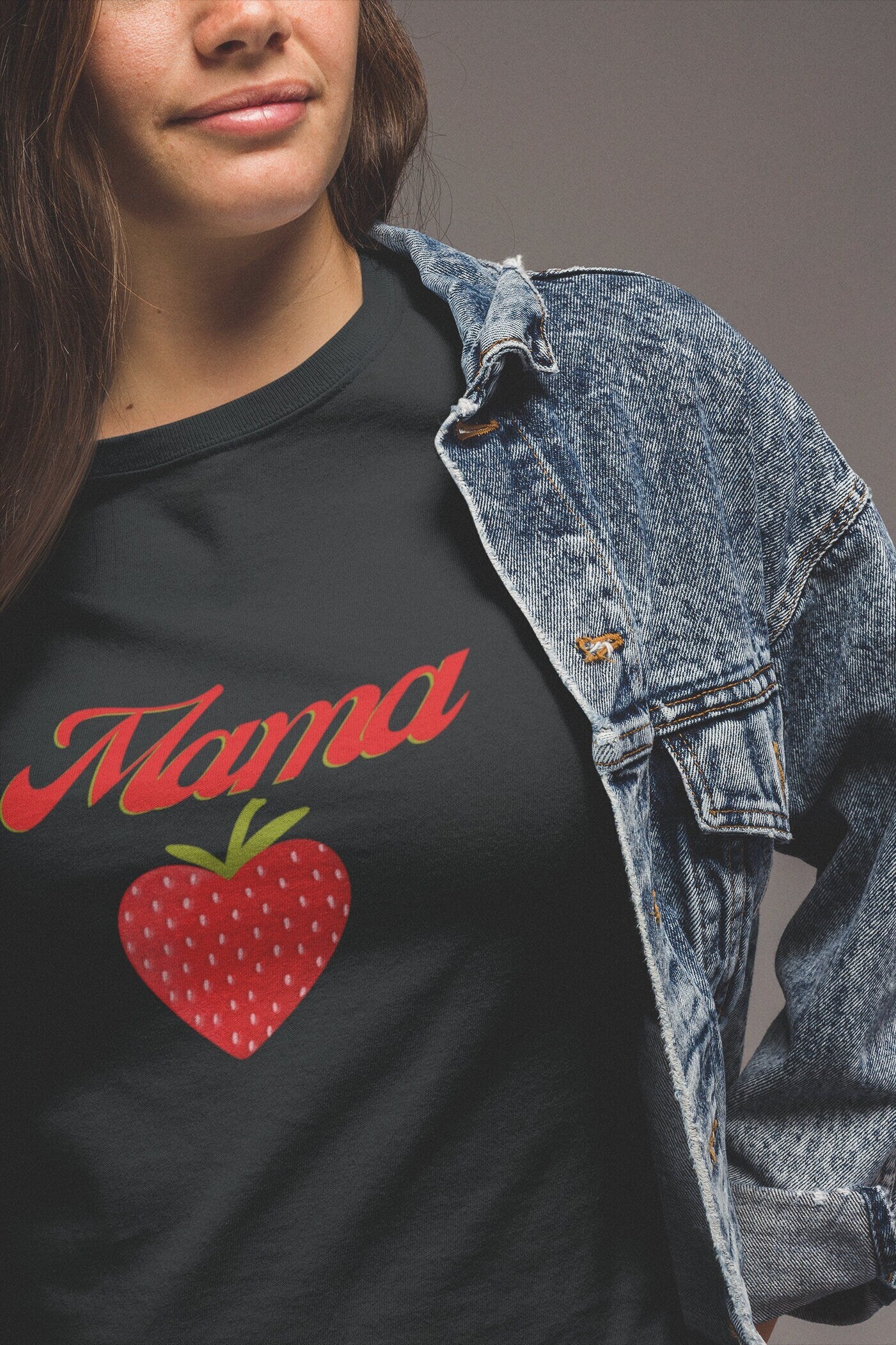 Fun Mama Strawberry Shirt for Women, Strawberries on Crewneck Tee Shirt, Summer Garden Top for Mom, Colorful Clothing for Women