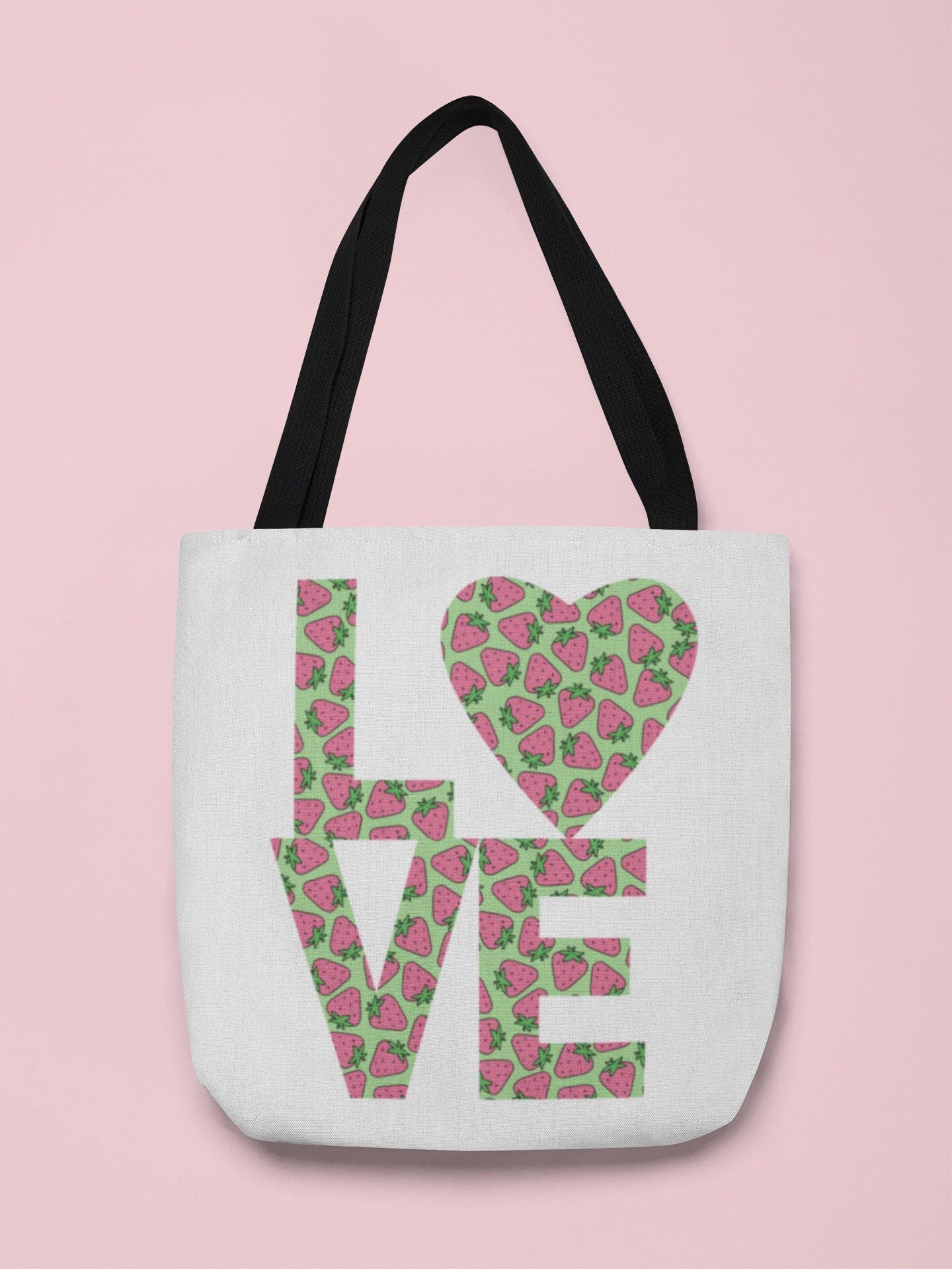 Strawberry Love Tote Bag - Cute and Fashionable Reusable Grocery Shopping and School Bag, Perfect gift for Moms, Dads, Teachers