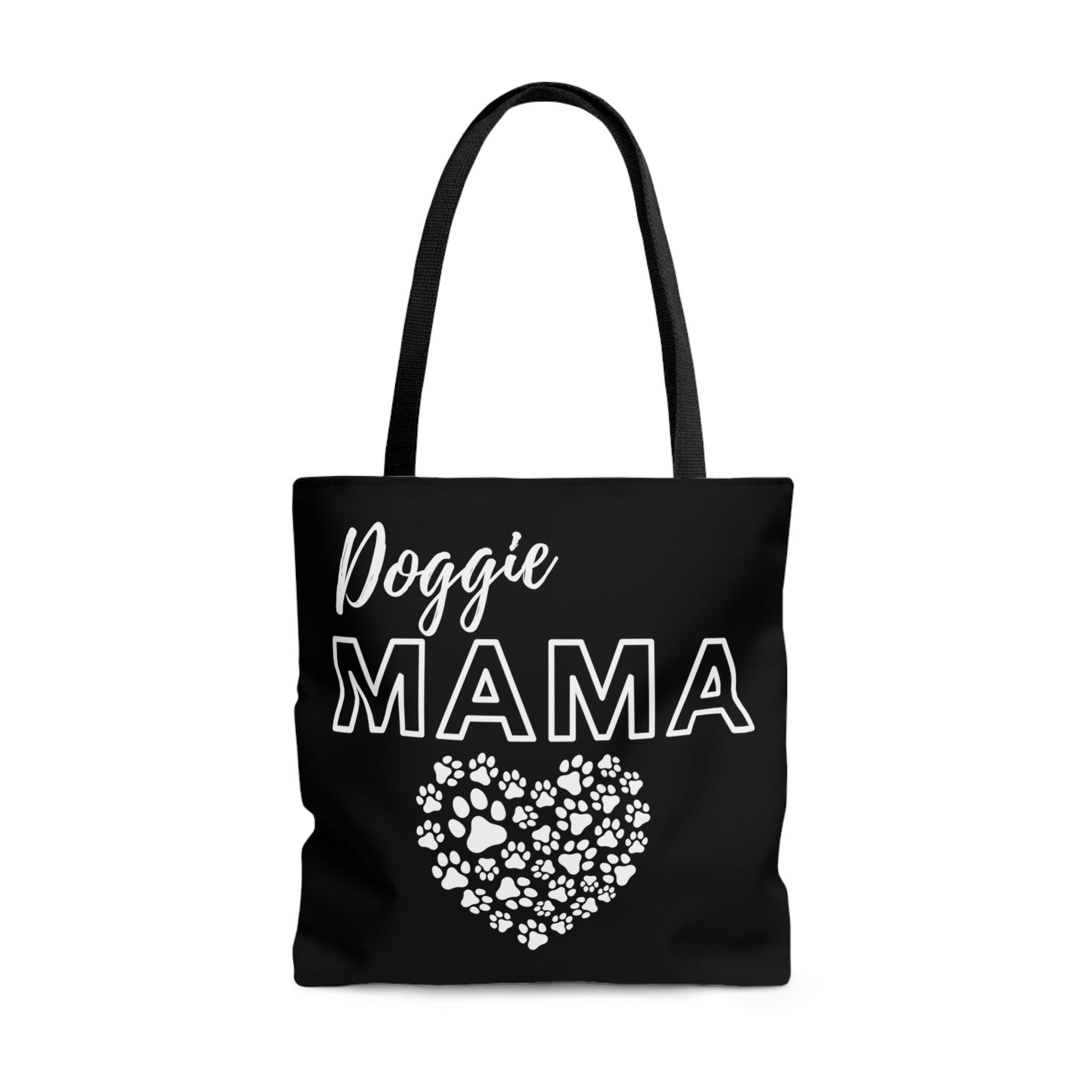 Doggie Mama Black Tote Bag - Cute and Fashionable Dog Mom Reusable Grocery Shopping and School Bag, Perfect gift for Moms, Dads, Pet Owners
