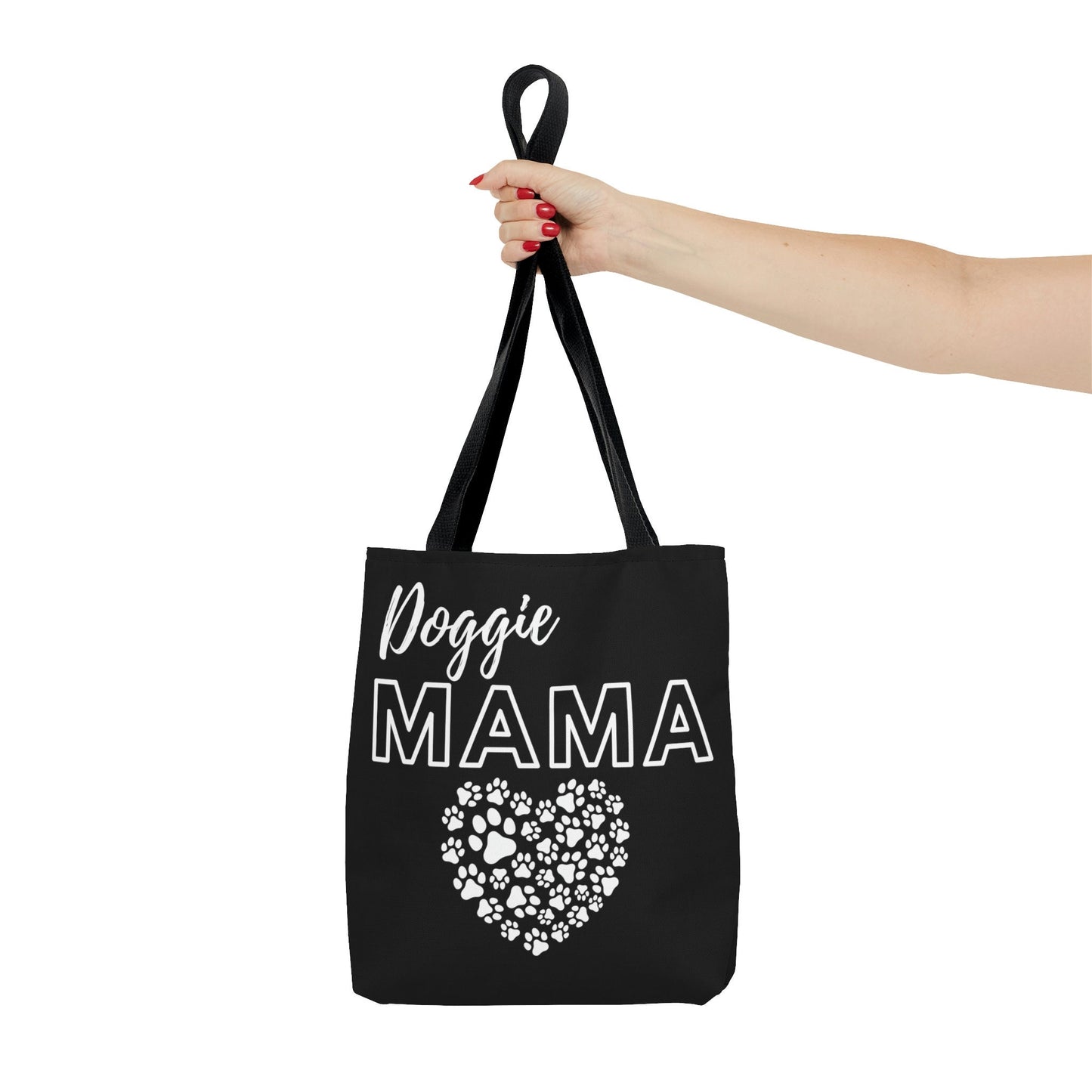Doggie Mama Black Tote Bag - Cute and Fashionable Dog Mom Reusable Grocery Shopping and School Bag, Perfect gift for Moms, Dads, Pet Owners