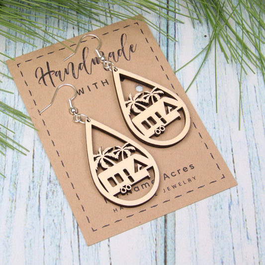Tropical Camping Fifth Wheel Earrings – Handmade Birchwood RV Jewelry
