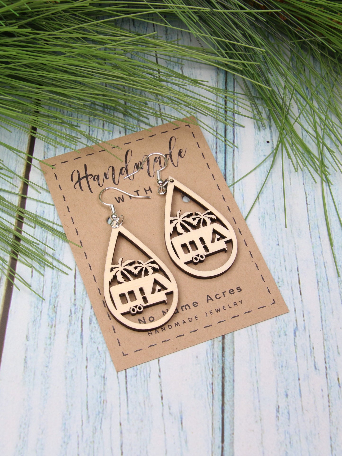 Tropical Camping Fifth Wheel Earrings – Handmade Birchwood RV Jewelry