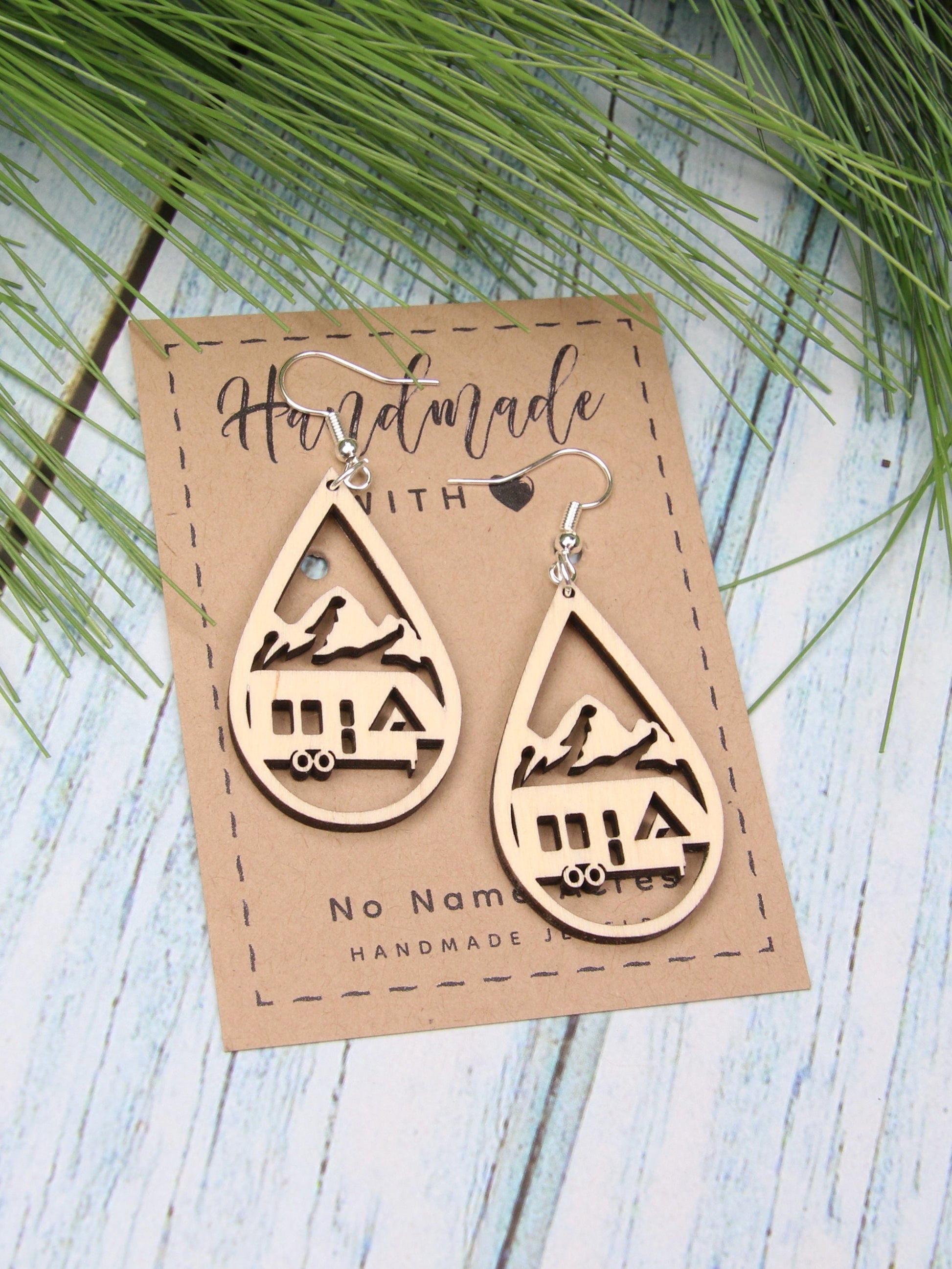 Birchwood Mountain Camping Earrings, Fifth Wheel RV Glamping Gift