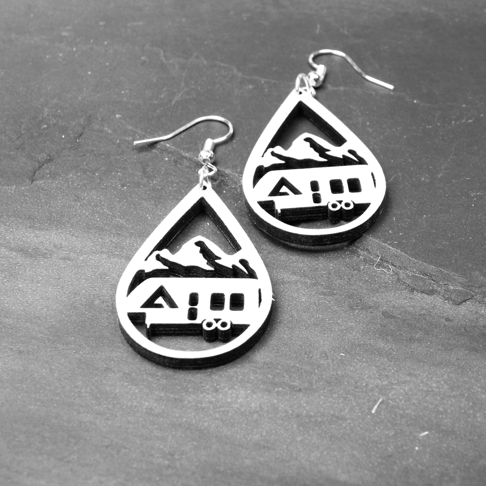 Birchwood Mountain Camping Earrings, Fifth Wheel RV Glamping Gift