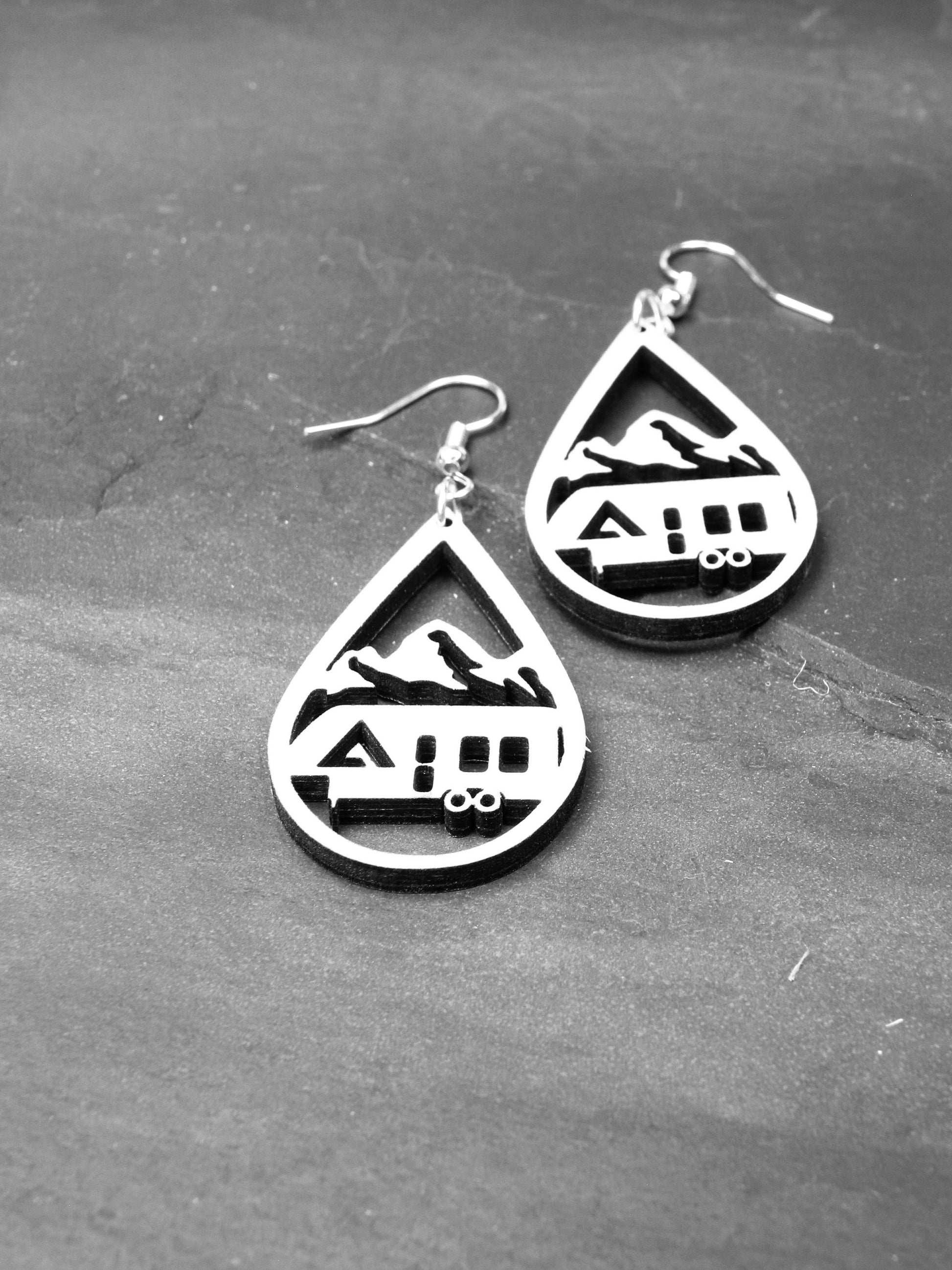 Birchwood Mountain Camping Earrings, Fifth Wheel RV Glamping Gift