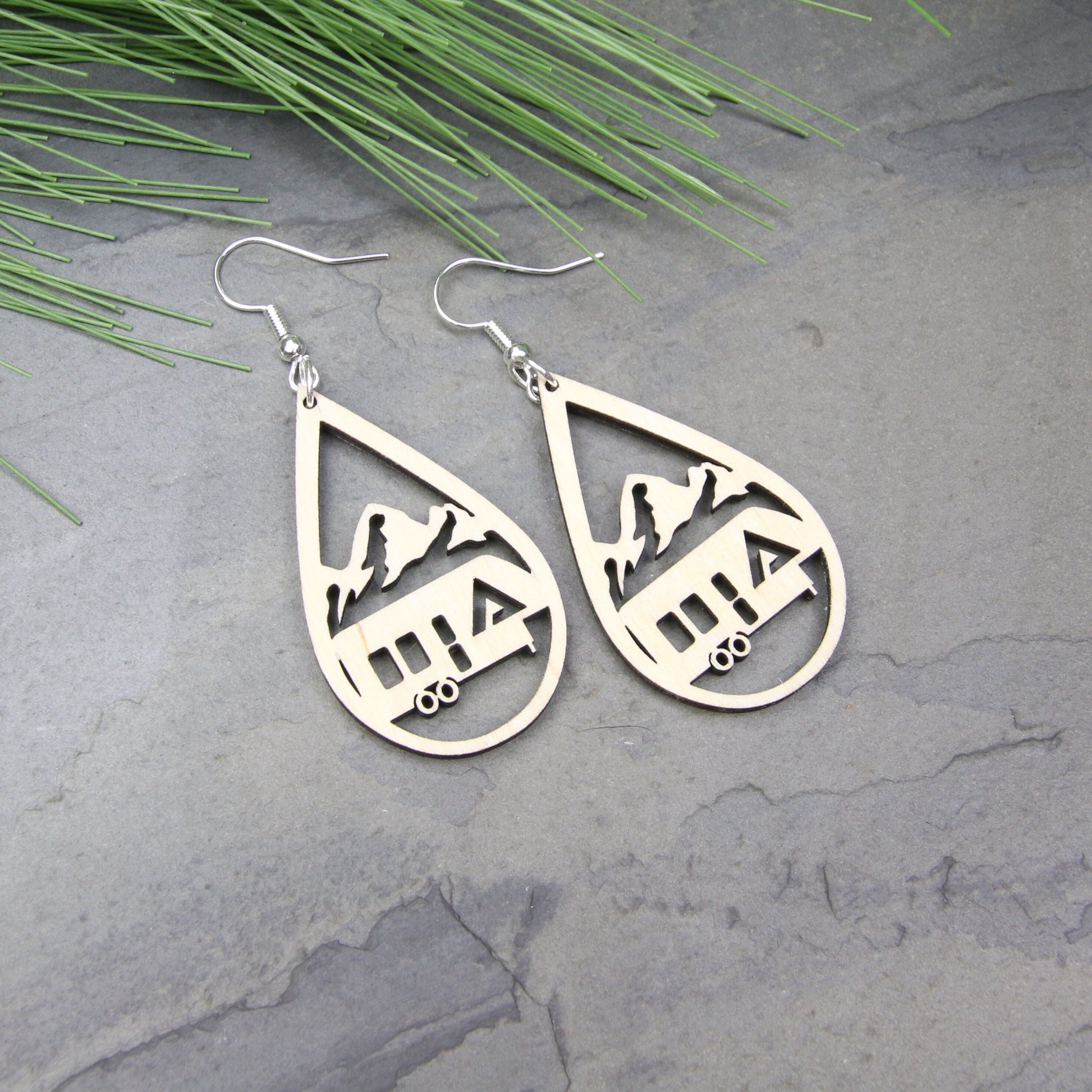 Birchwood Mountain Camping Earrings, Fifth Wheel RV Glamping Gift