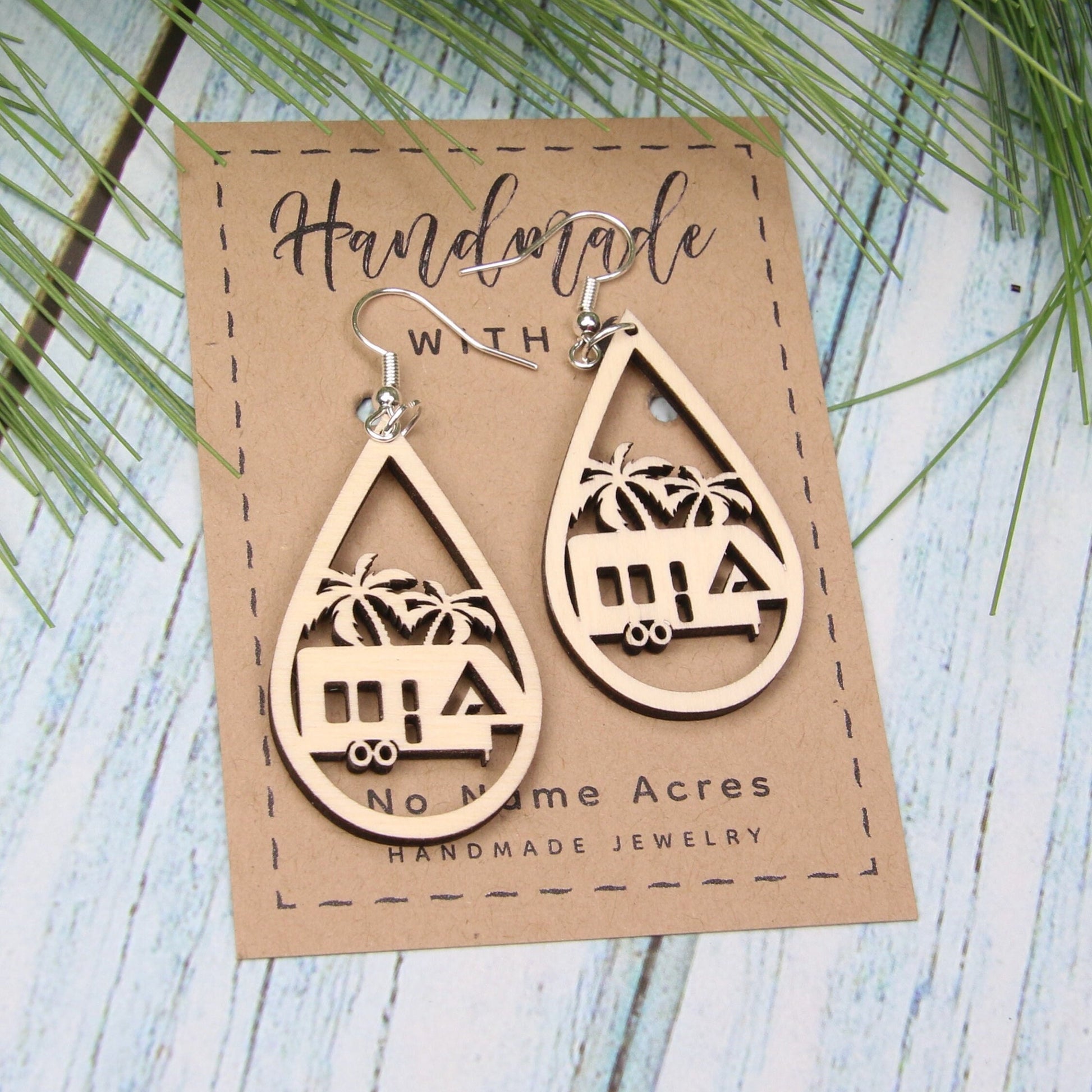 Tropical Camping Fifth Wheel Earrings – Handmade Birchwood RV Jewelry