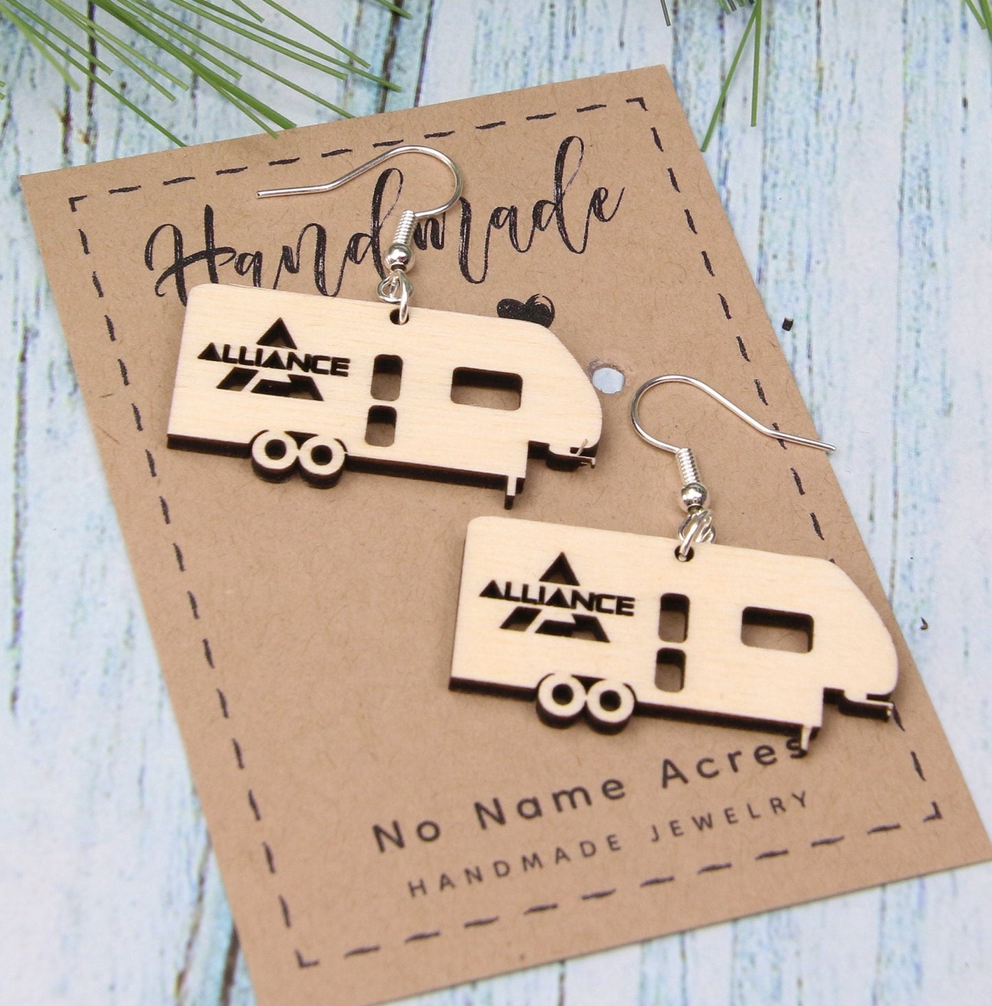Handmade Birchwood Alliance 5th Wheel Earrings – RV Camping Jewelry