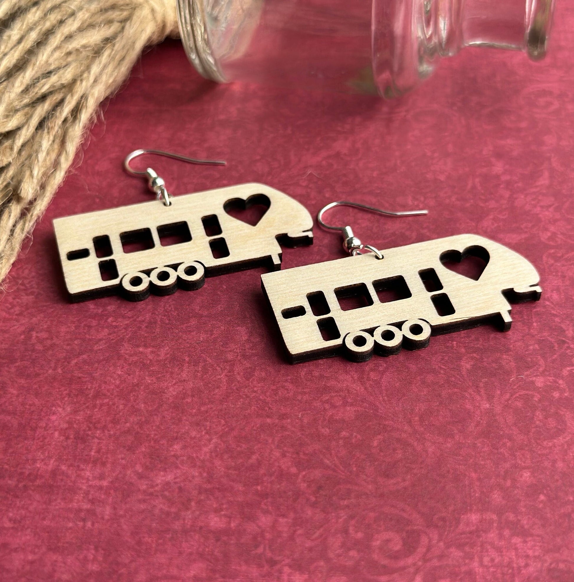 Three Axle 5th Wheel Camping Dangle Earring with Heart - RV 3 Axle Toy Hauler Fifth Wheel Earrings, Perfect Gift for Her, Happy Camper Gift