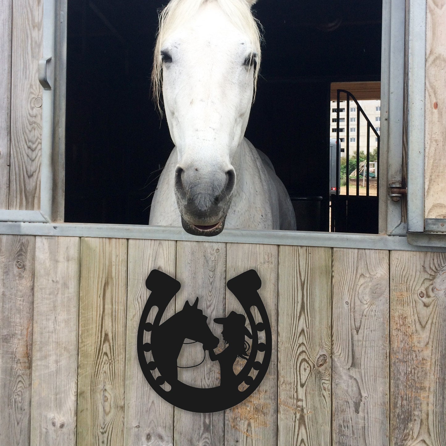 Equestrian Metal Wall Art – Horse & Girl Horseshoe Design