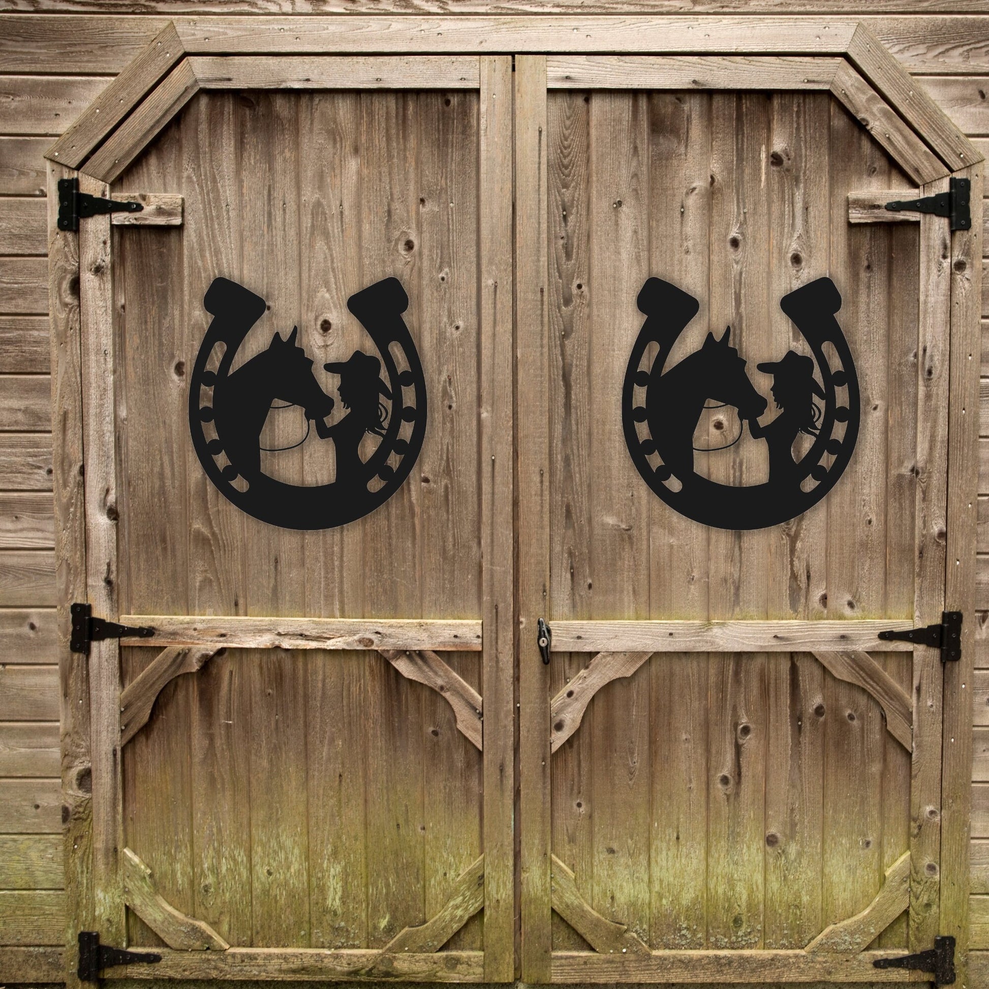 Equestrian Metal Wall Art – Horse & Girl Horseshoe Design