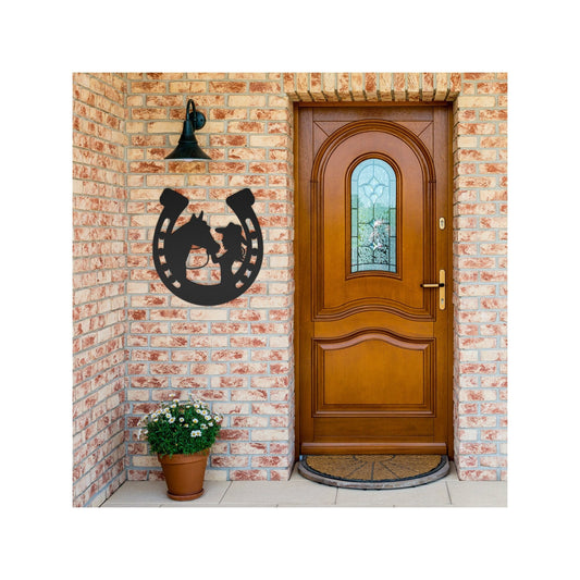 Equestrian Metal Wall Art – Horse & Girl Horseshoe Design