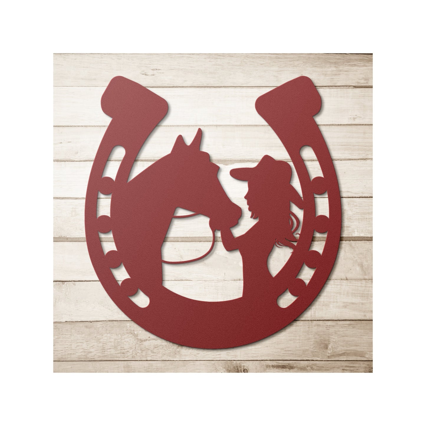 Equestrian Metal Wall Art – Horse & Girl Horseshoe Design