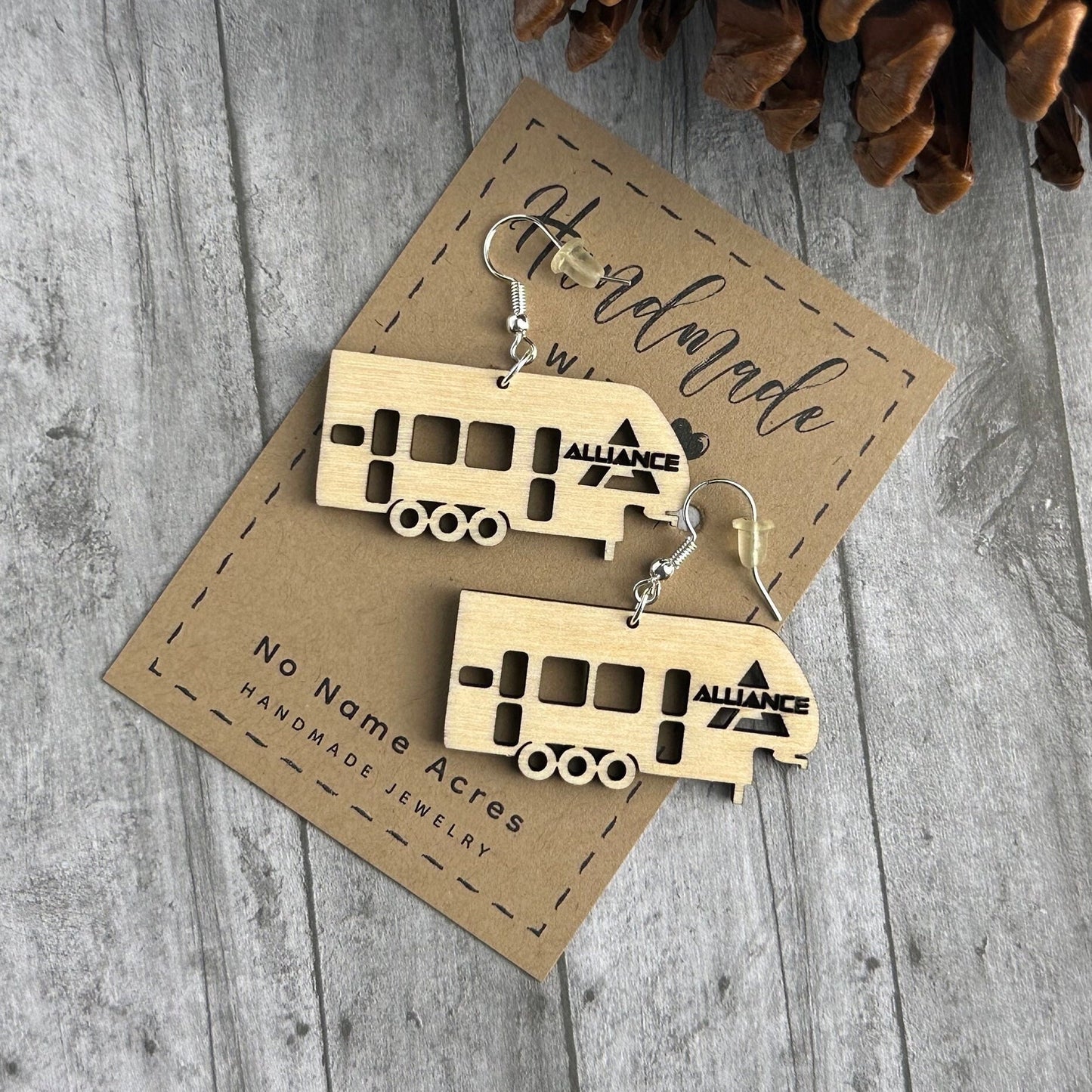 Birchwood Alliance RV Earrings – Three Axle Camper, Happy Glamper Gift
