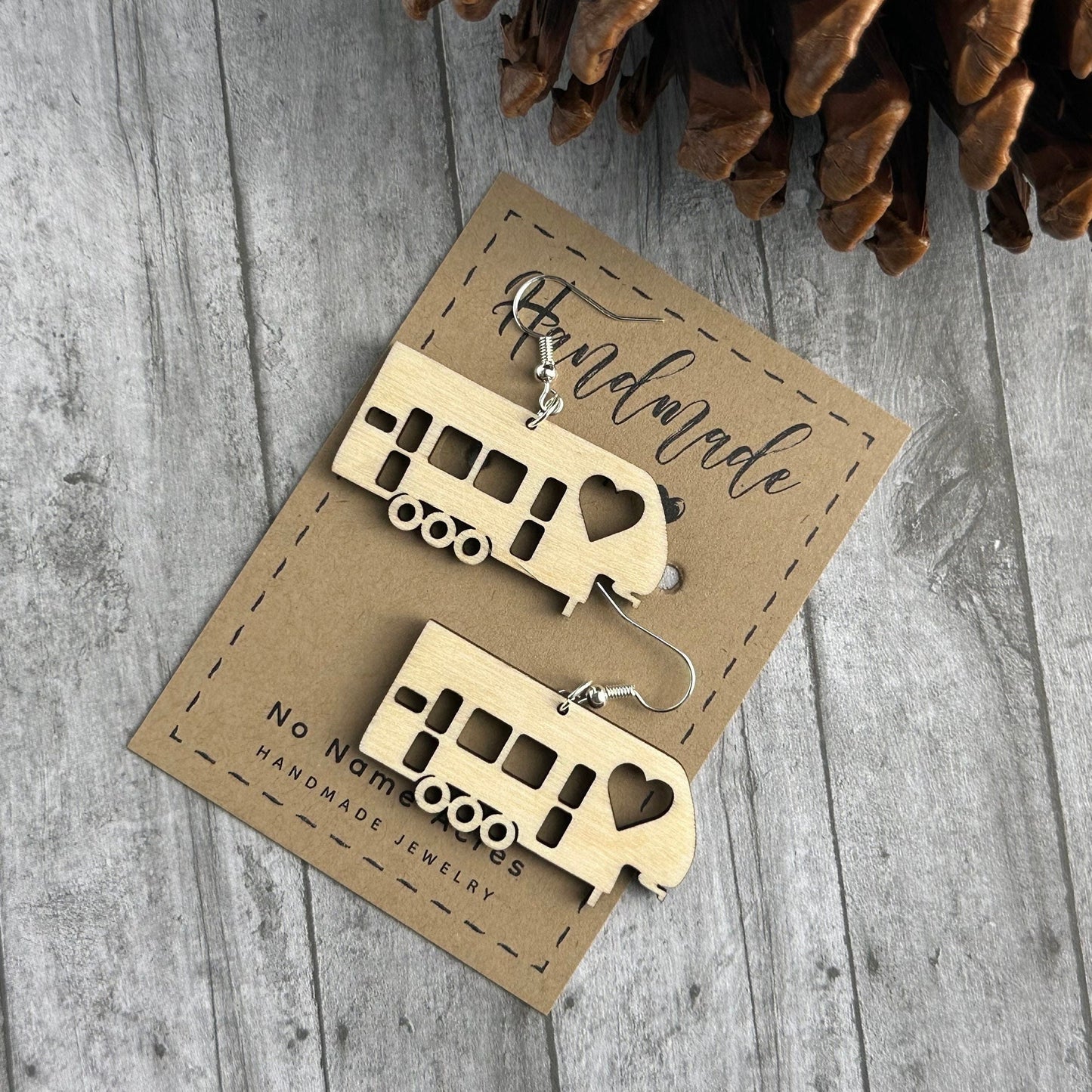 Three Axle 5th Wheel Camping Dangle Earring with Heart - RV 3 Axle Toy Hauler Fifth Wheel Earrings, Perfect Gift for Her, Happy Camper Gift