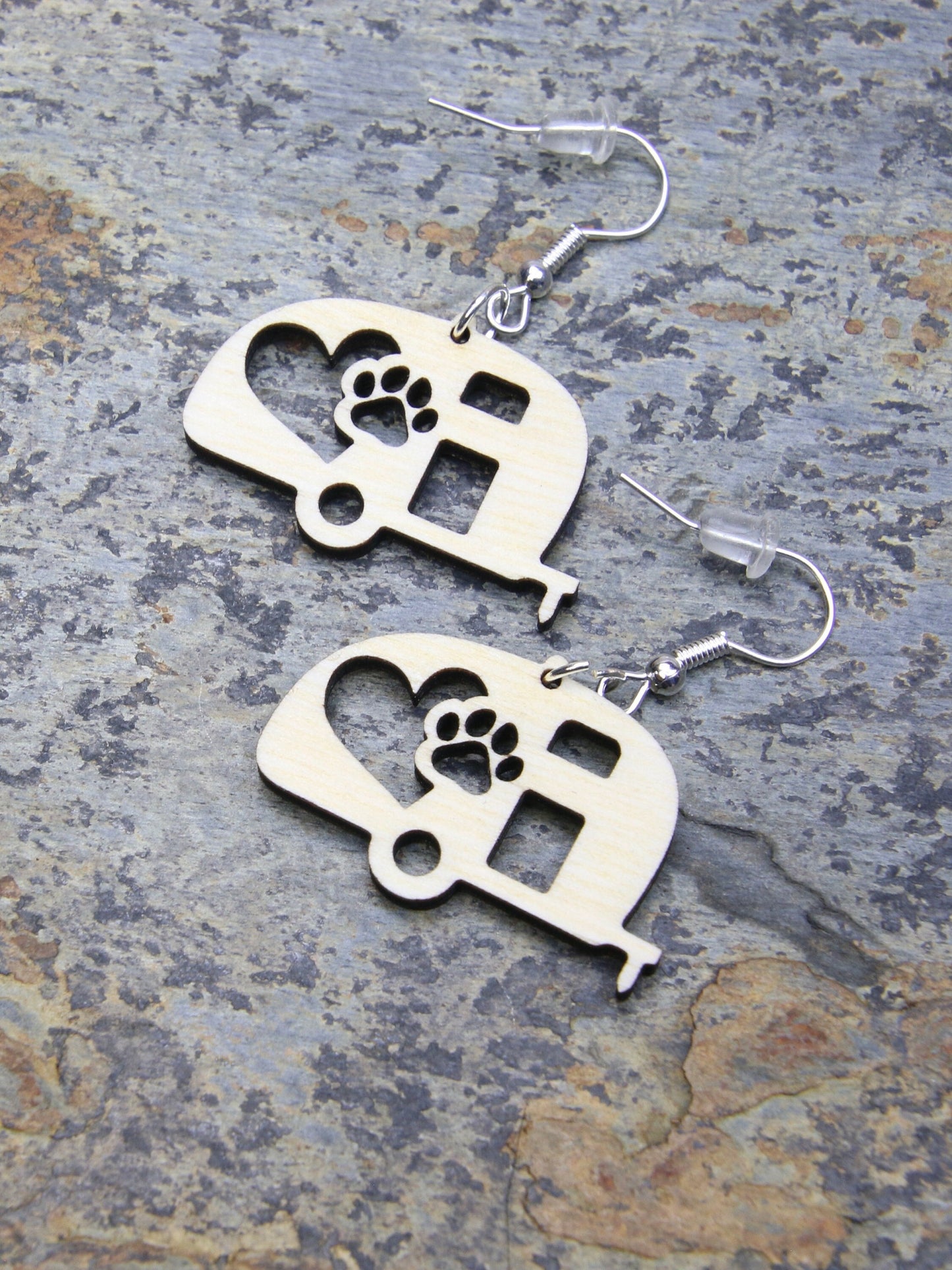 Birchwood Teardrop Trailer Earrings – Paw Print RV Camping Gift