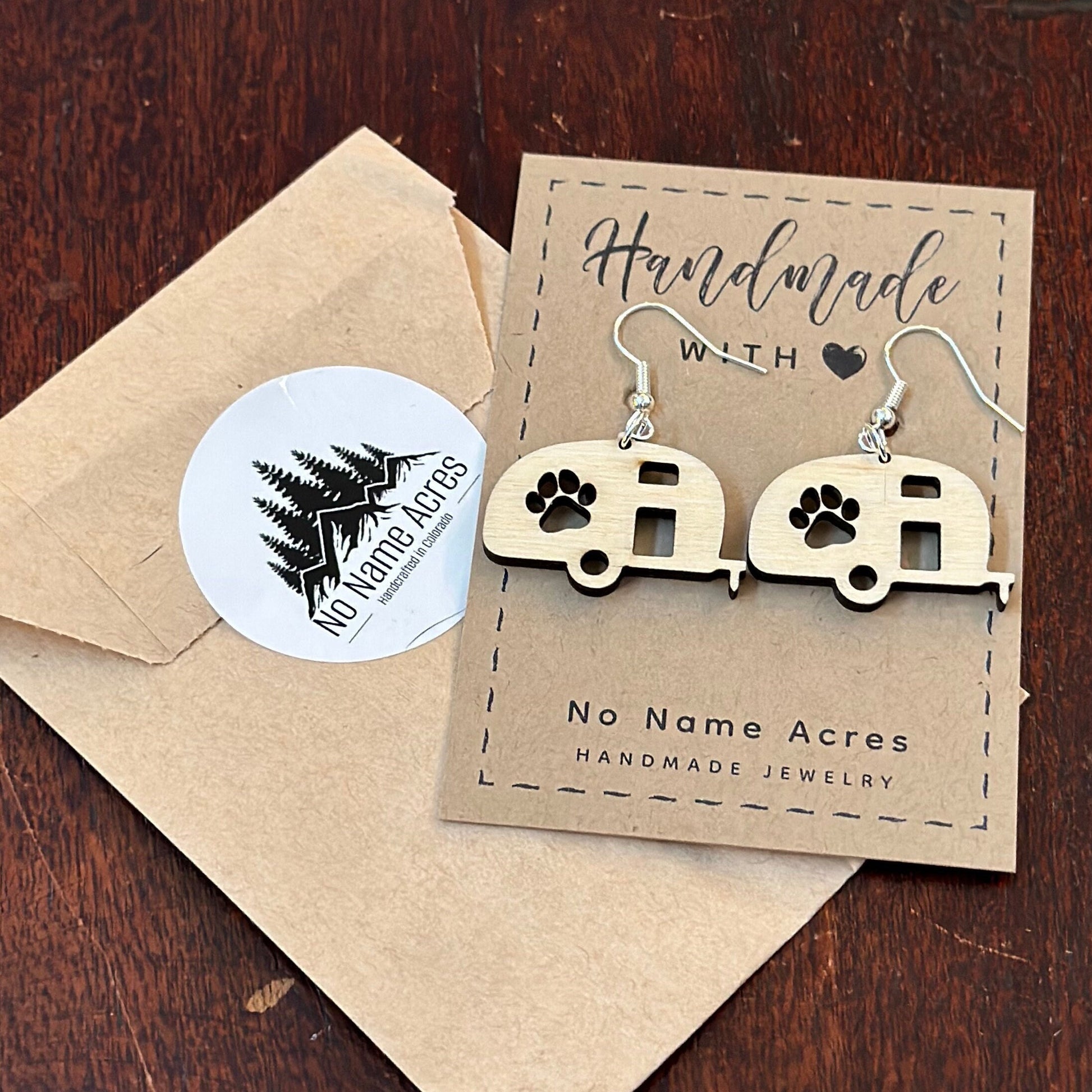 Birchwood Teardrop Trailer Earrings – Paw Print RV Camping Gift