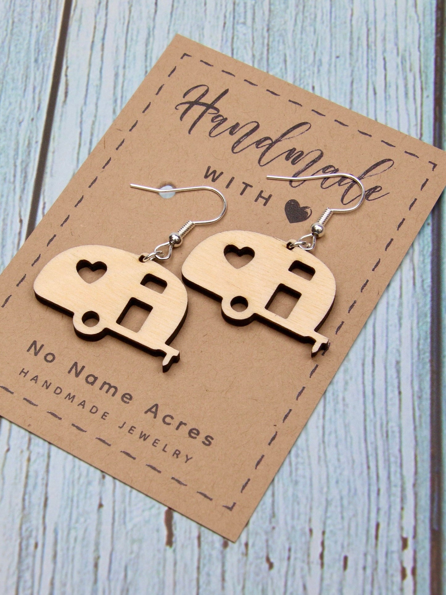 Birchwood Teardrop Camper Earrings - Heart RV Travel, Glamping Gift