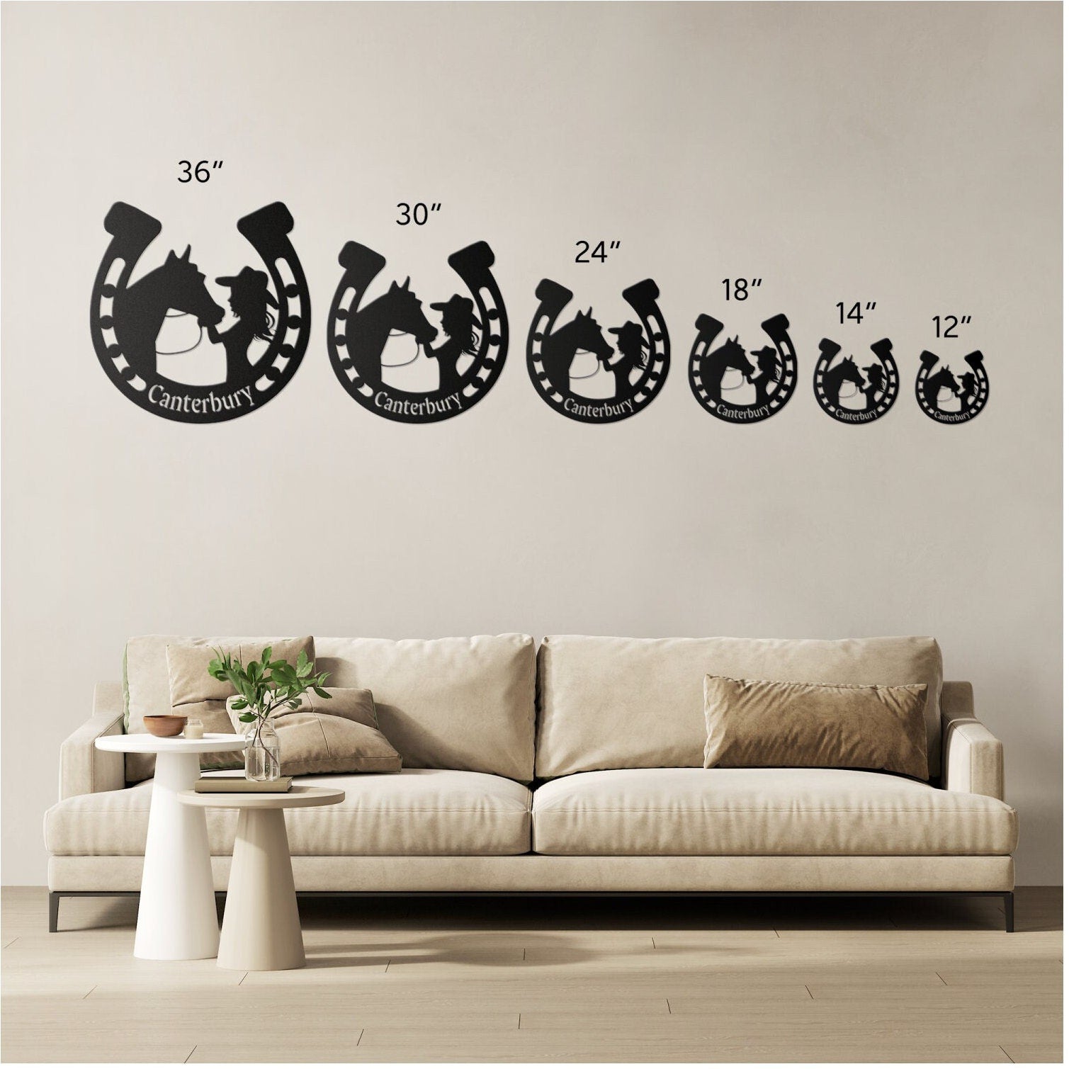 Custom Equestrian Metal Wall Art - Girl and Horse Horseshoe Decor