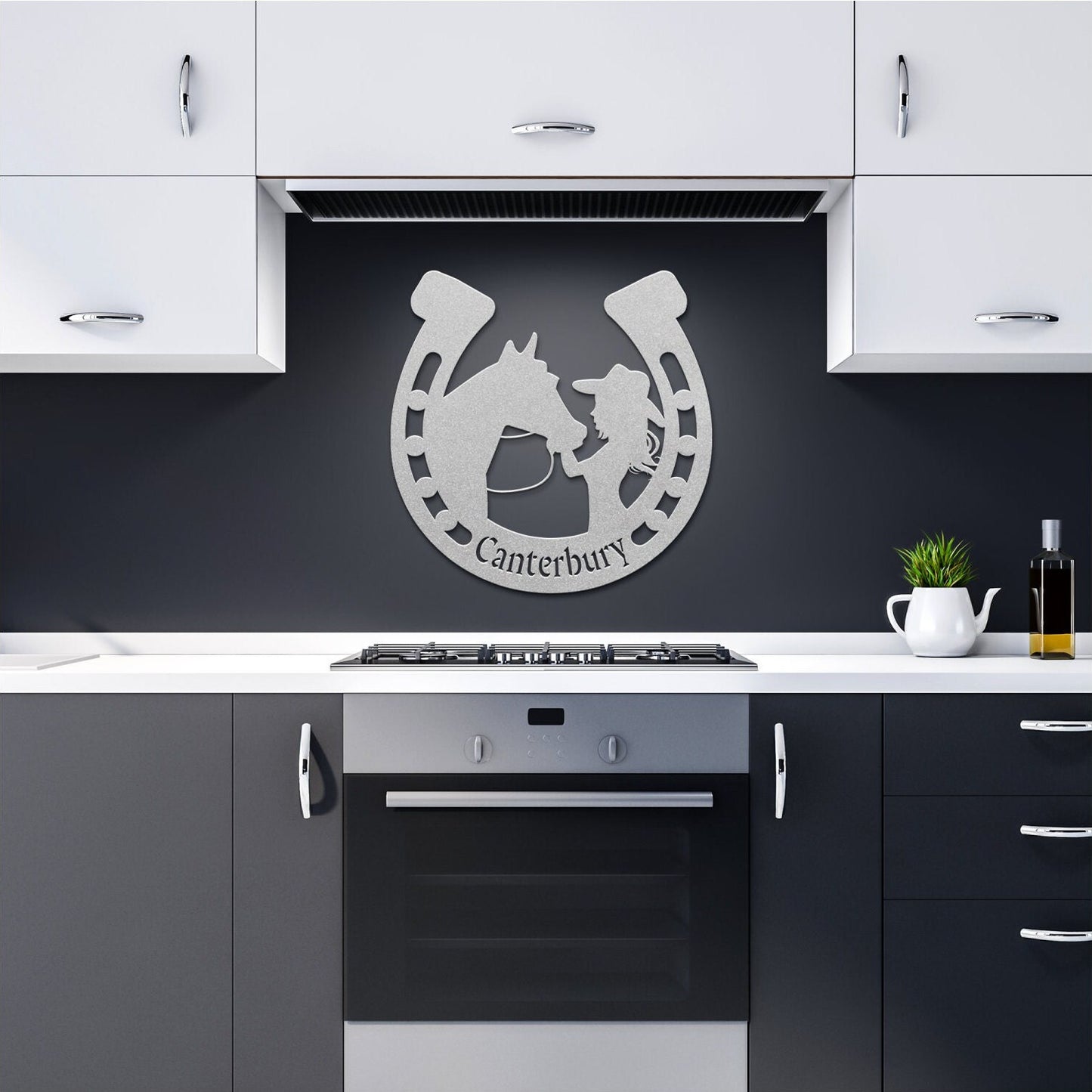 Custom Equestrian Metal Wall Art - Girl and Horse Horseshoe Decor
