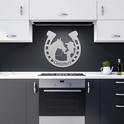 Custom Equestrian Metal Wall Art - Girl and Horse Horseshoe Decor