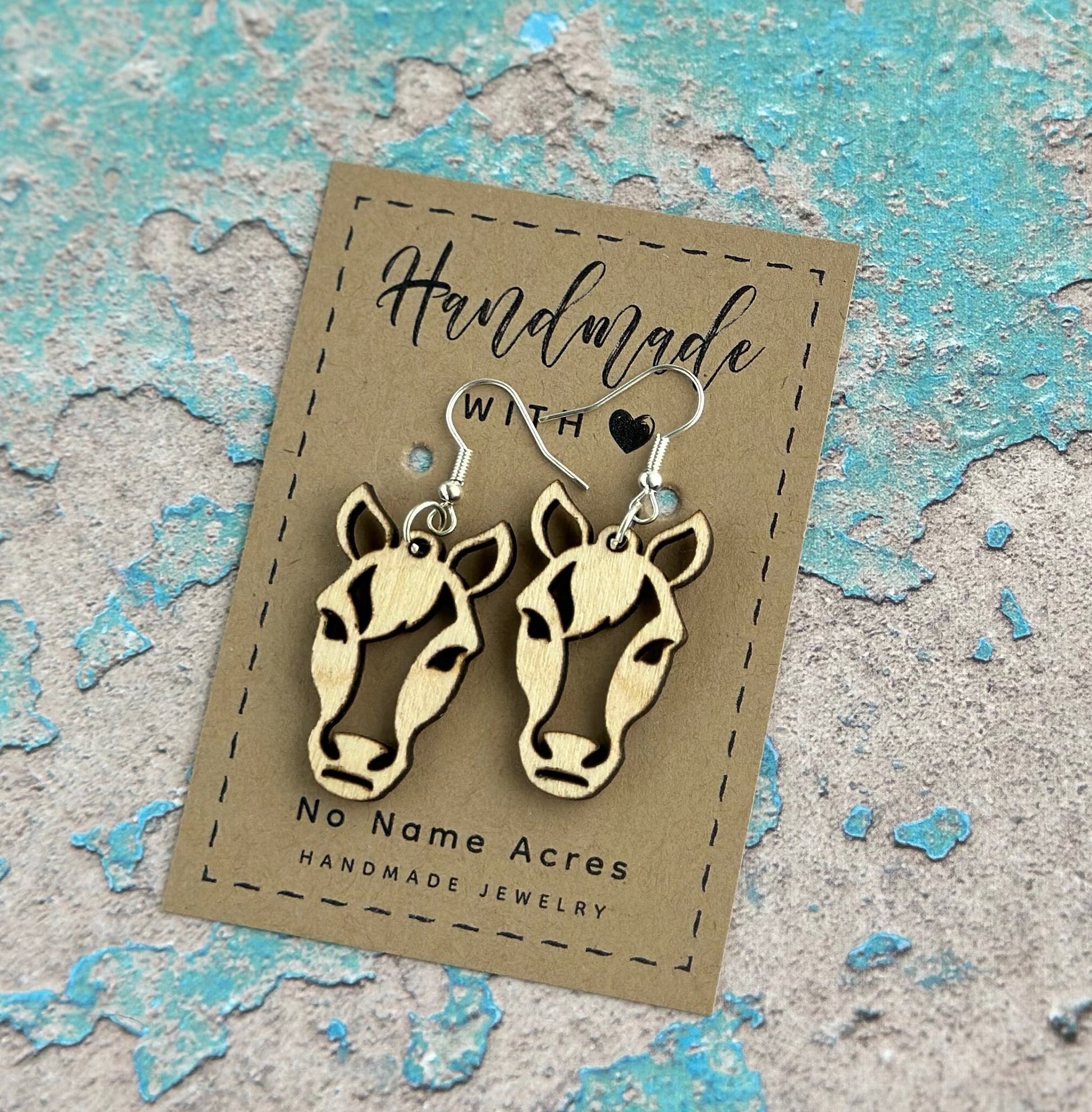 Birchwood Horse Dangle Earrings, Equestrian Jewelry Gift