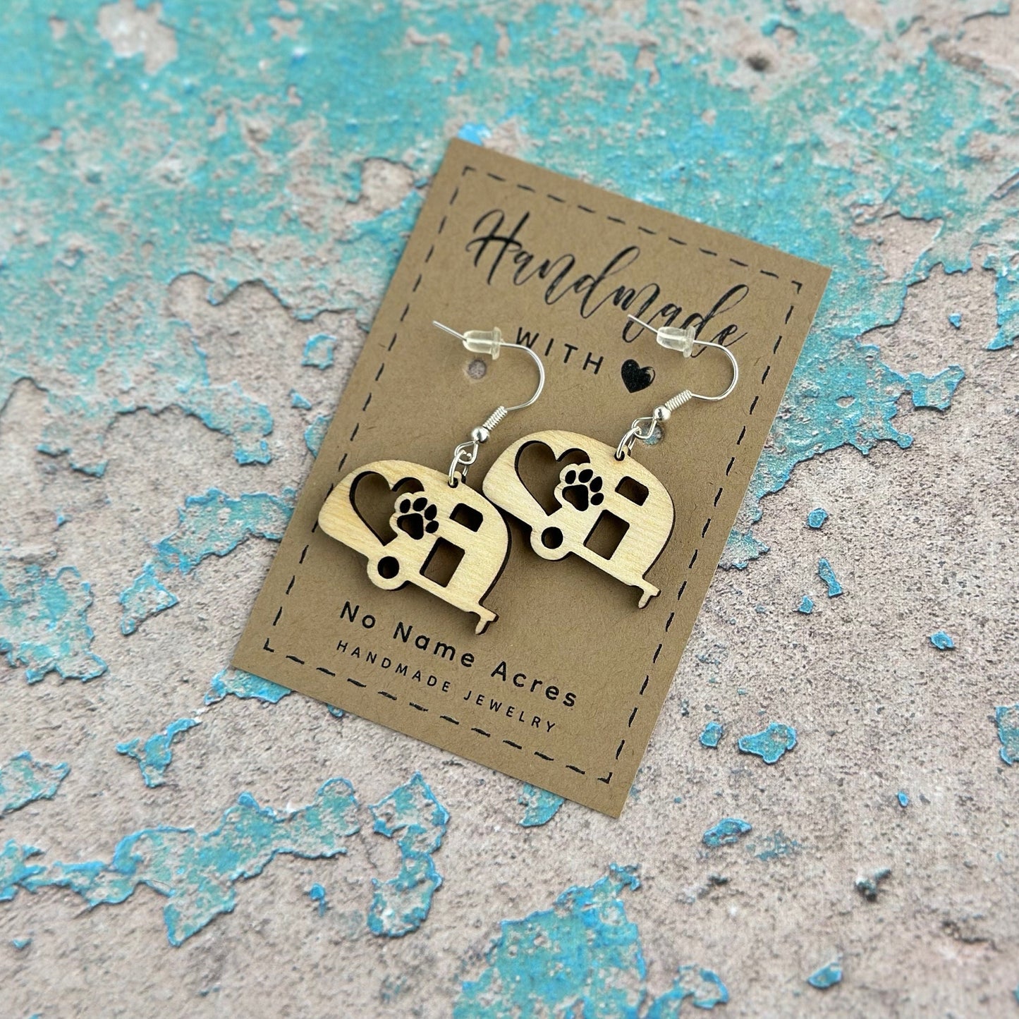 Birchwood Teardrop Trailer Earrings – Paw Print RV Camping Gift