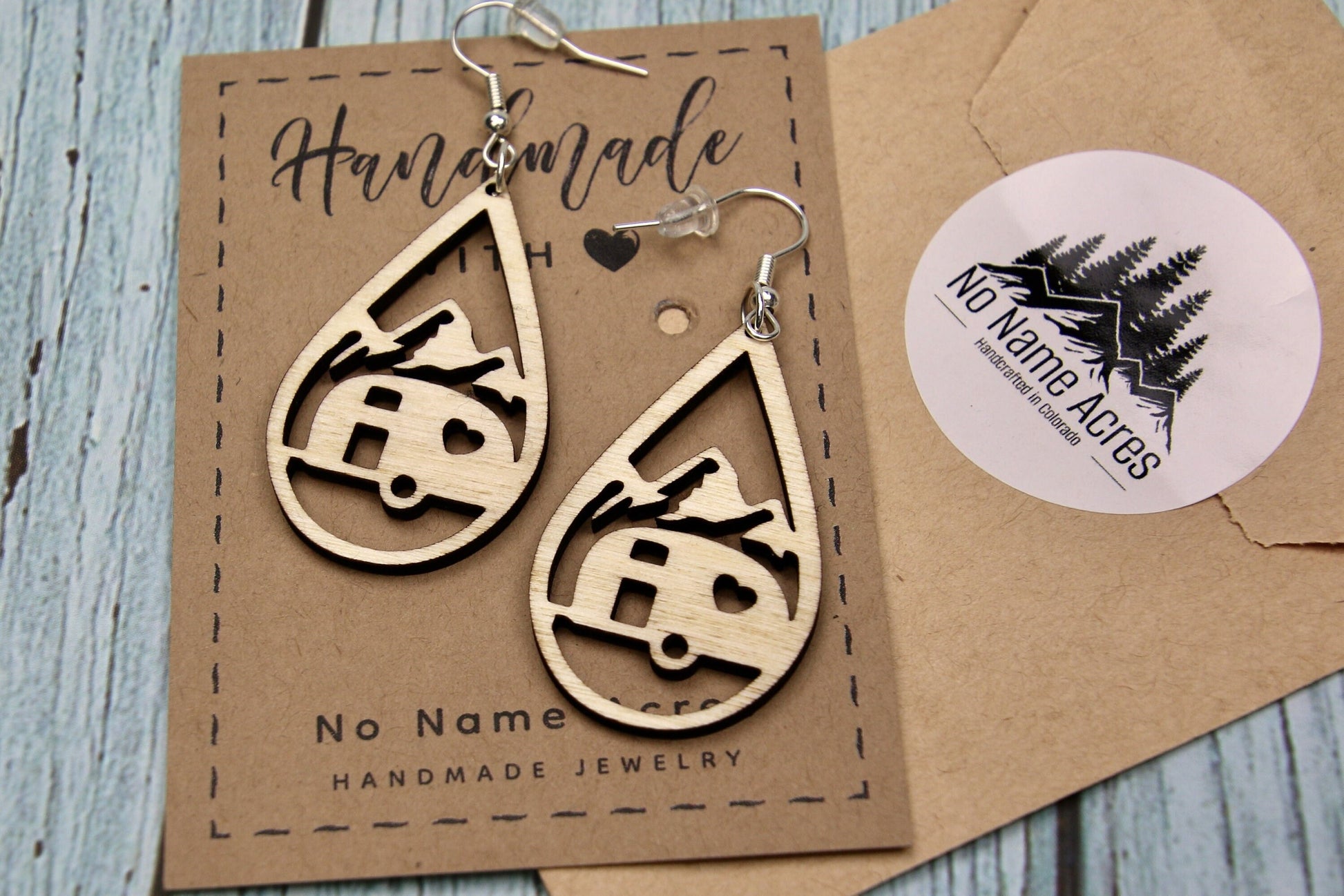 Birchwood Camping Earrings, Travel Trailer RV, Handmade Adventure Jewelry