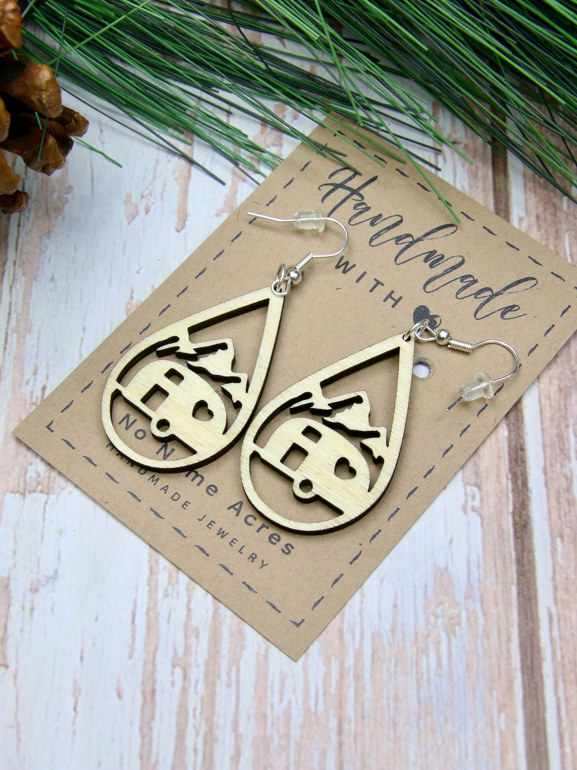 Birchwood Camping Earrings, Travel Trailer RV, Handmade Adventure Jewelry