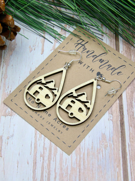 Birchwood Camping Earrings, Travel Trailer RV, Handmade Adventure Jewelry