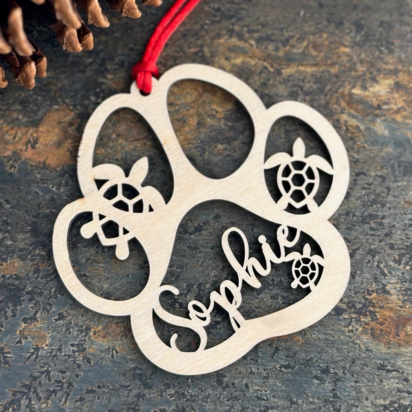 Custom Pet Paw Ornament, Turtle Design, Personalized Keepsake