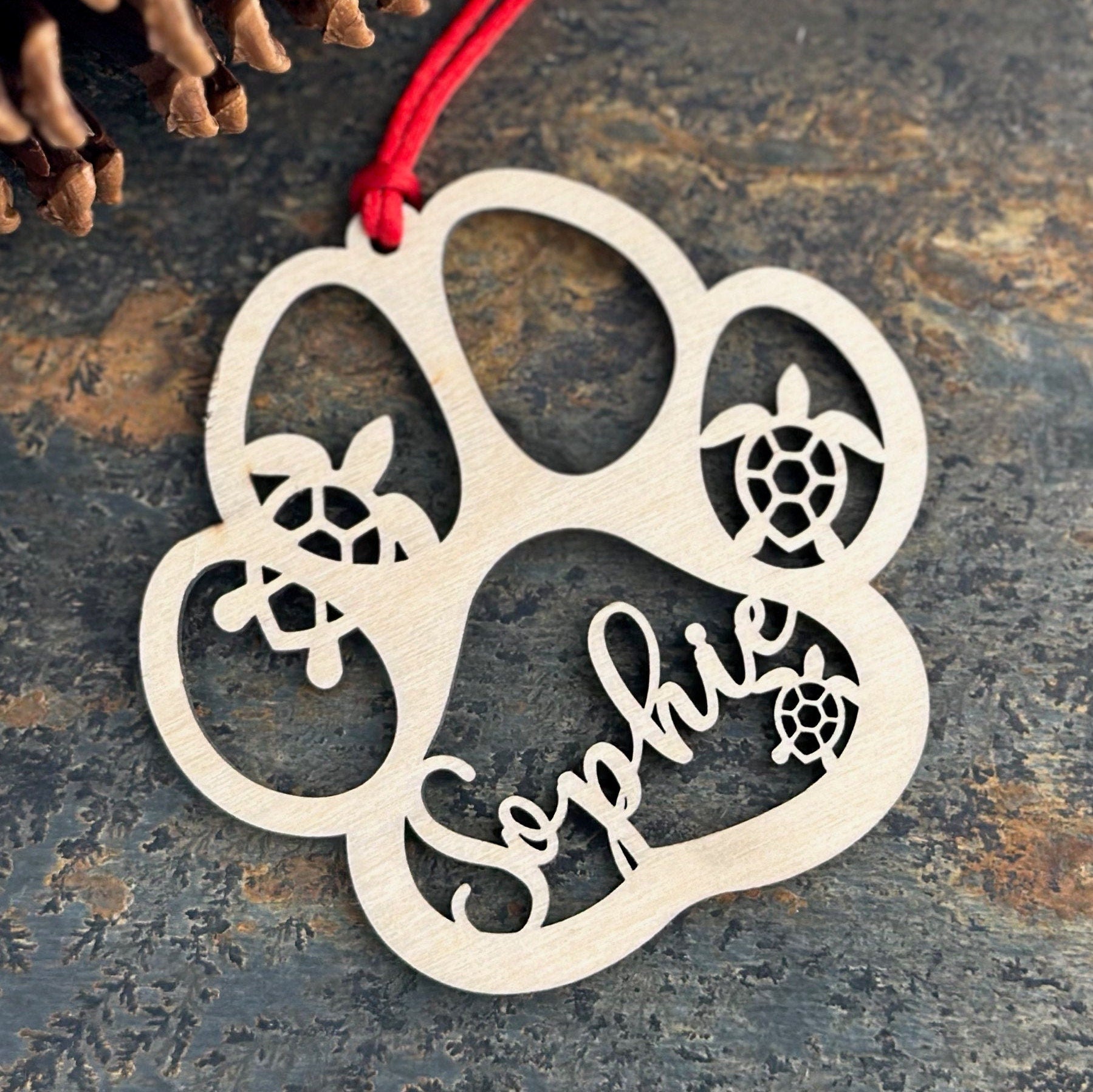 Custom Pet Paw Ornament, Turtle Design, Personalized Keepsake