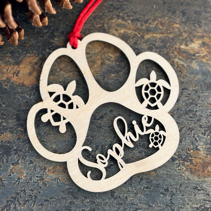 Custom Pet Paw Ornament, Turtle Design, Personalized Keepsake