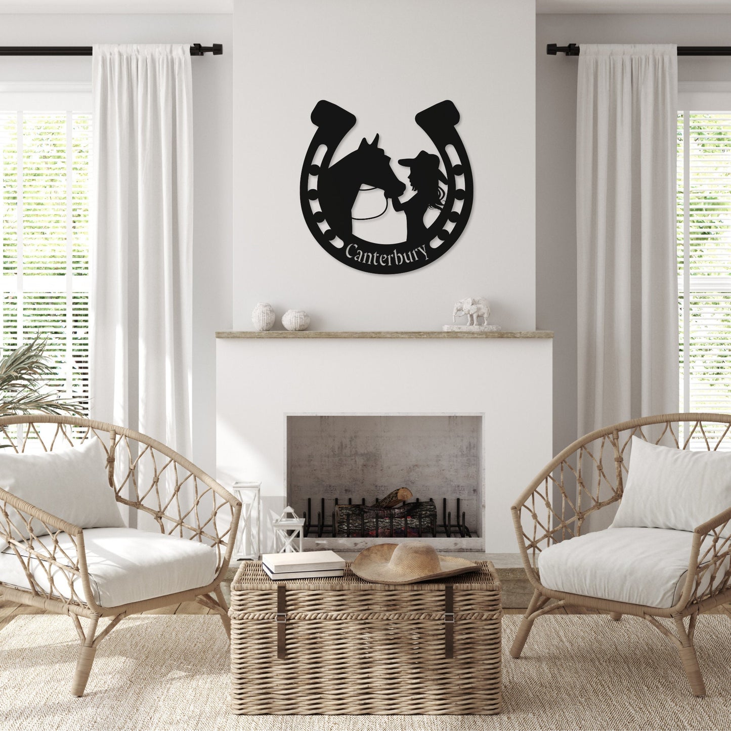 Custom Equestrian Metal Wall Art - Girl and Horse Horseshoe Decor