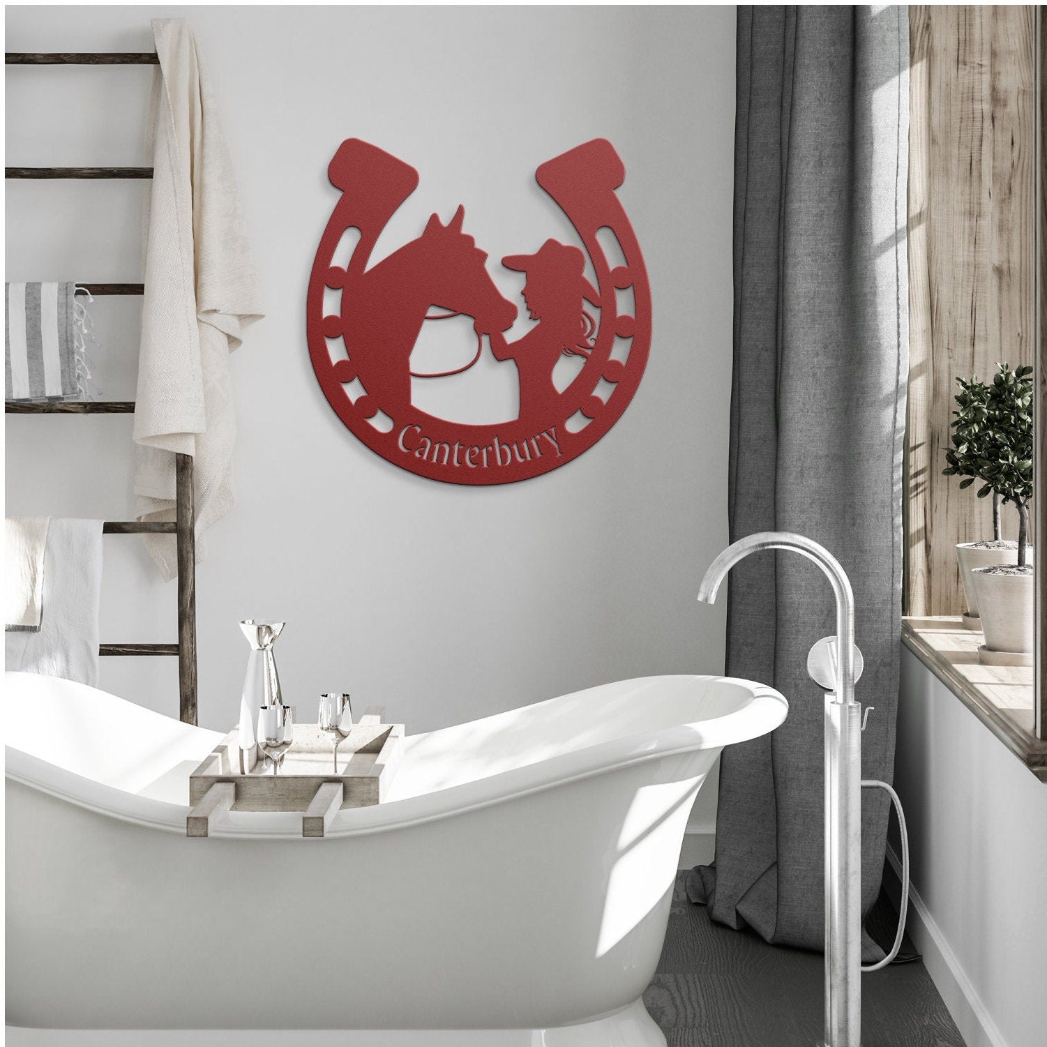Custom Equestrian Metal Wall Art - Girl and Horse Horseshoe Decor