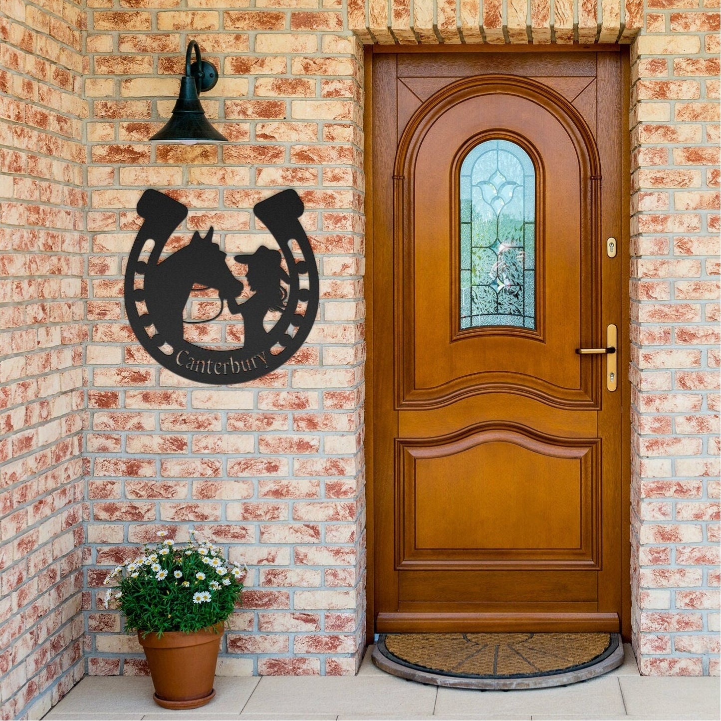 Custom Equestrian Metal Wall Art - Girl and Horse Horseshoe Decor
