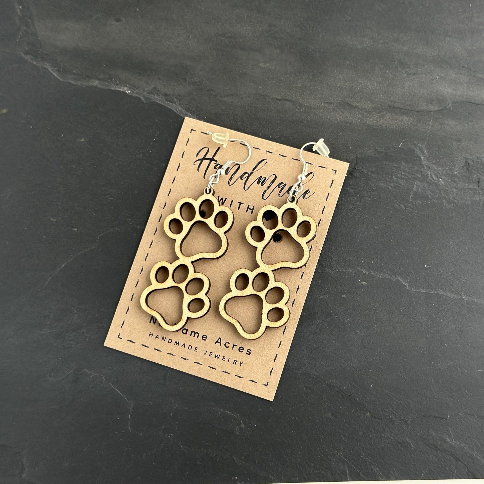 Birchwood Double Paw Print Dangle Earrings, Pet Lover Gift