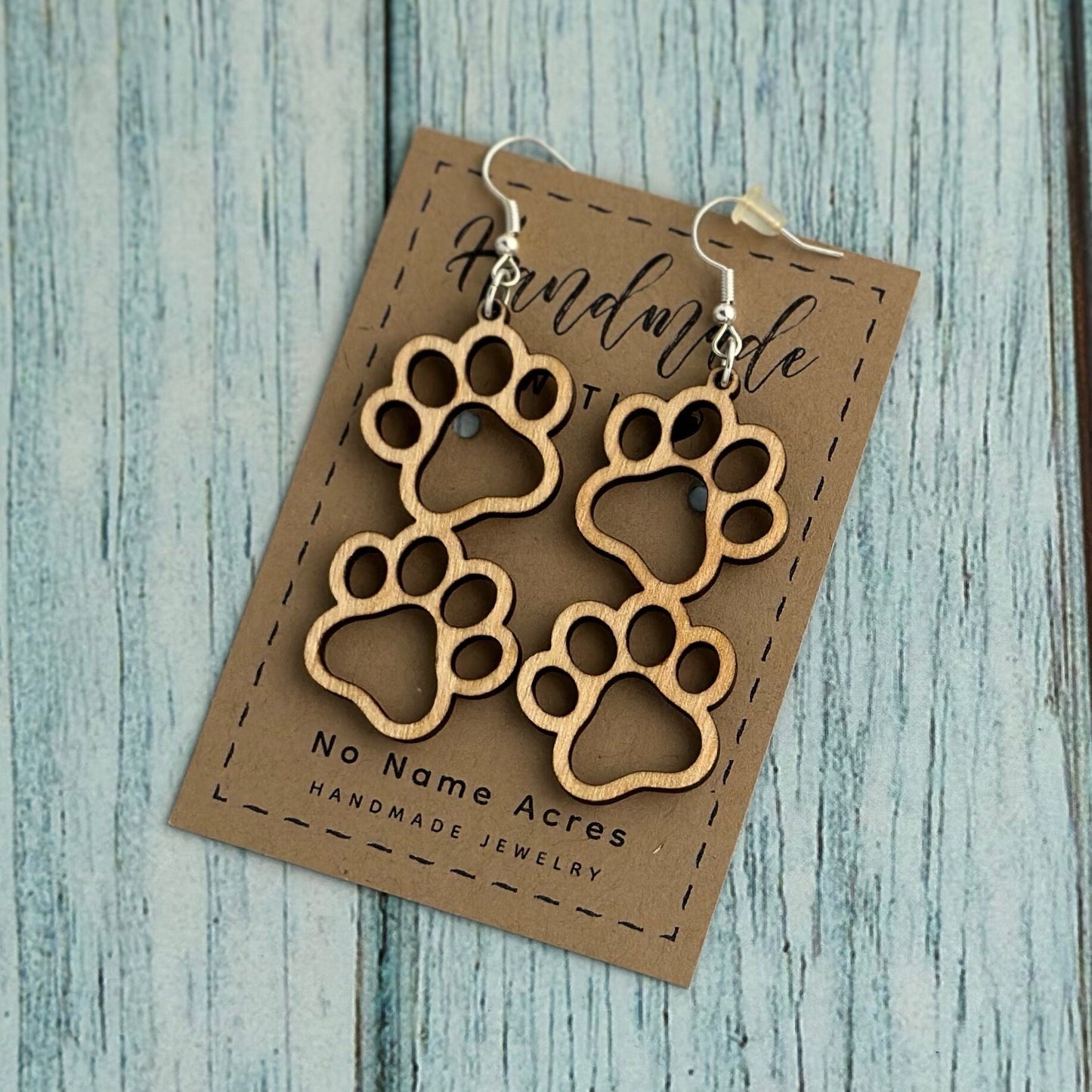 Birchwood Double Paw Print Dangle Earrings, Pet Lover Gift