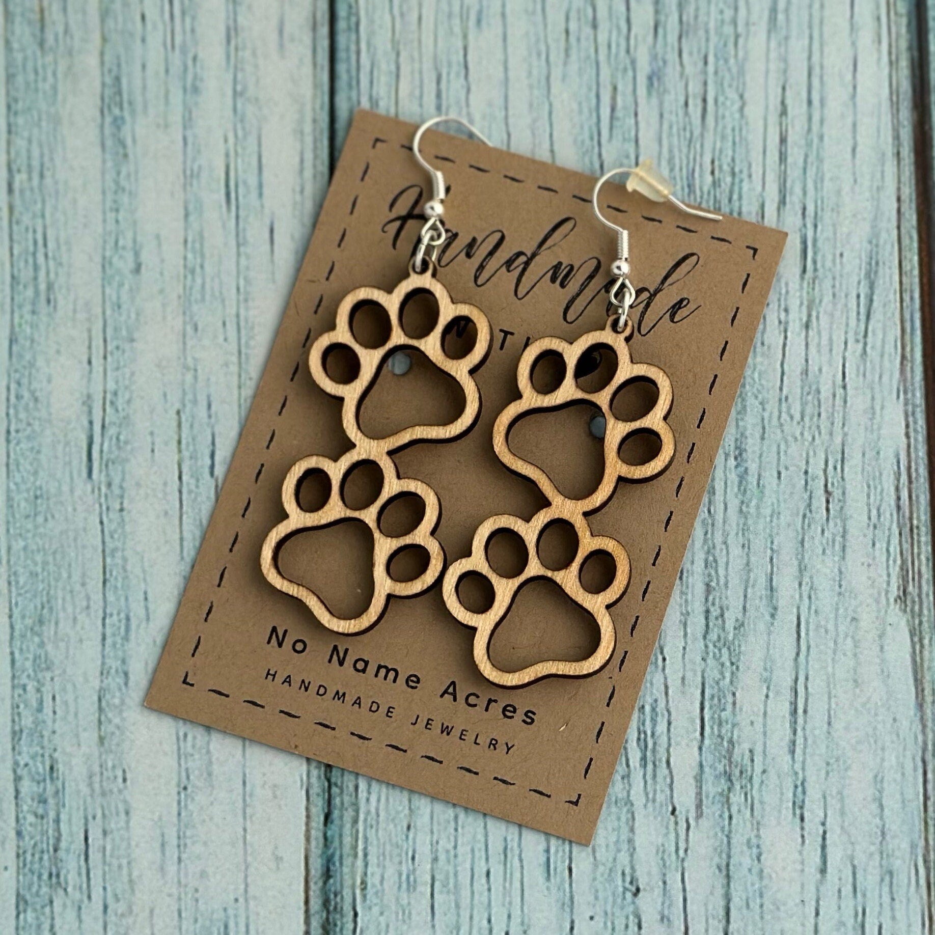 Birchwood Double Paw Print Dangle Earrings, Pet Lover Gift