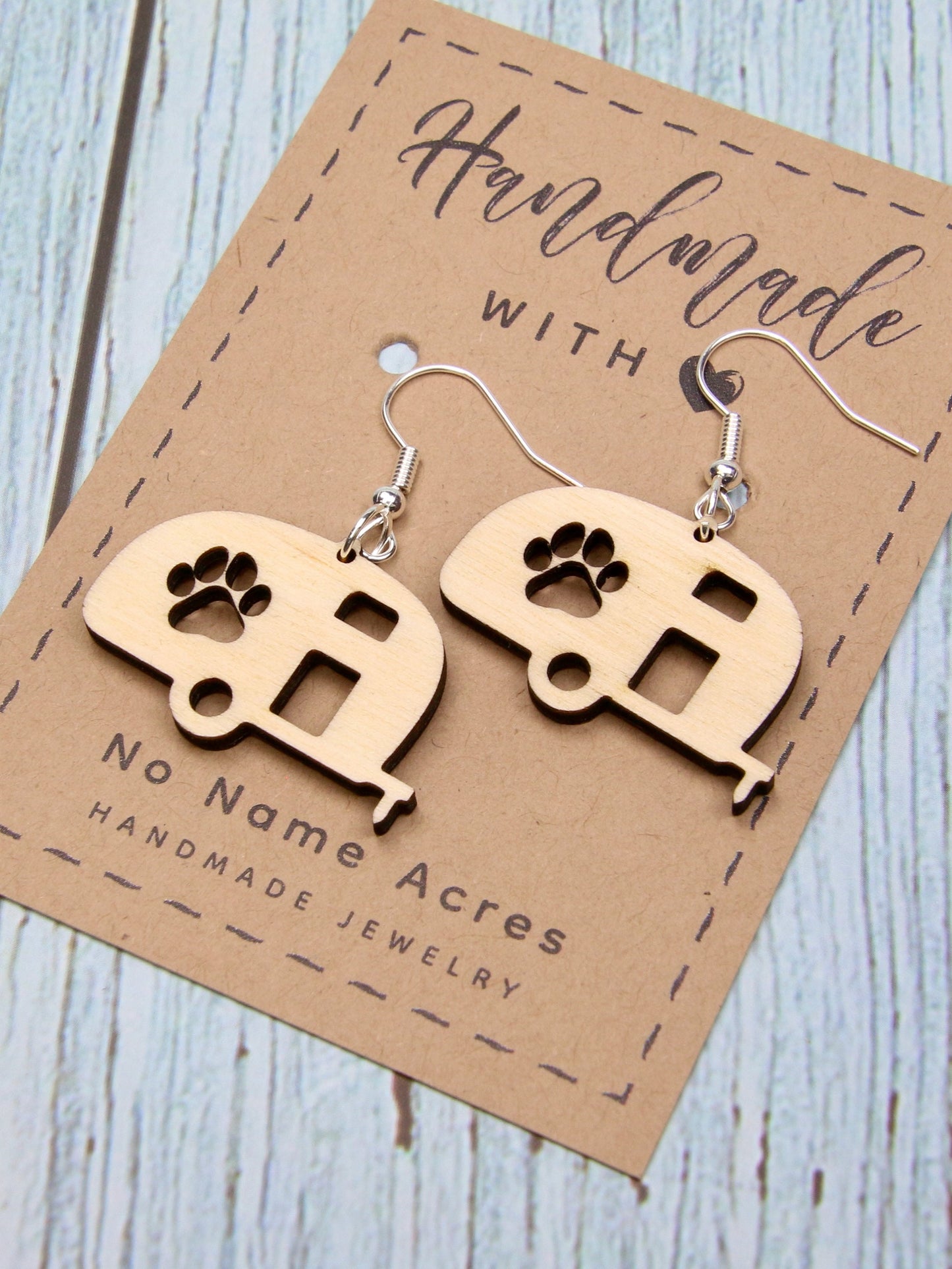 Birchwood Teardrop Trailer Earrings – Paw Print RV Camping Gift