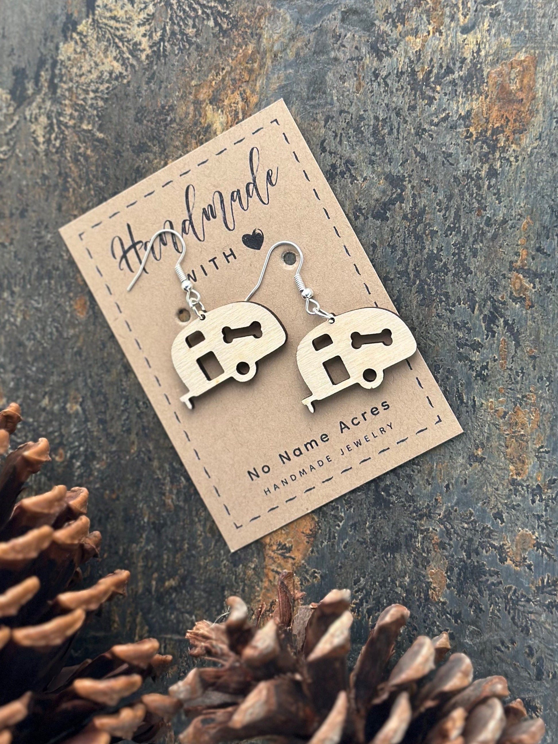 Birchwood Teardrop Trailer Earrings – Paw Print RV Camping Gift